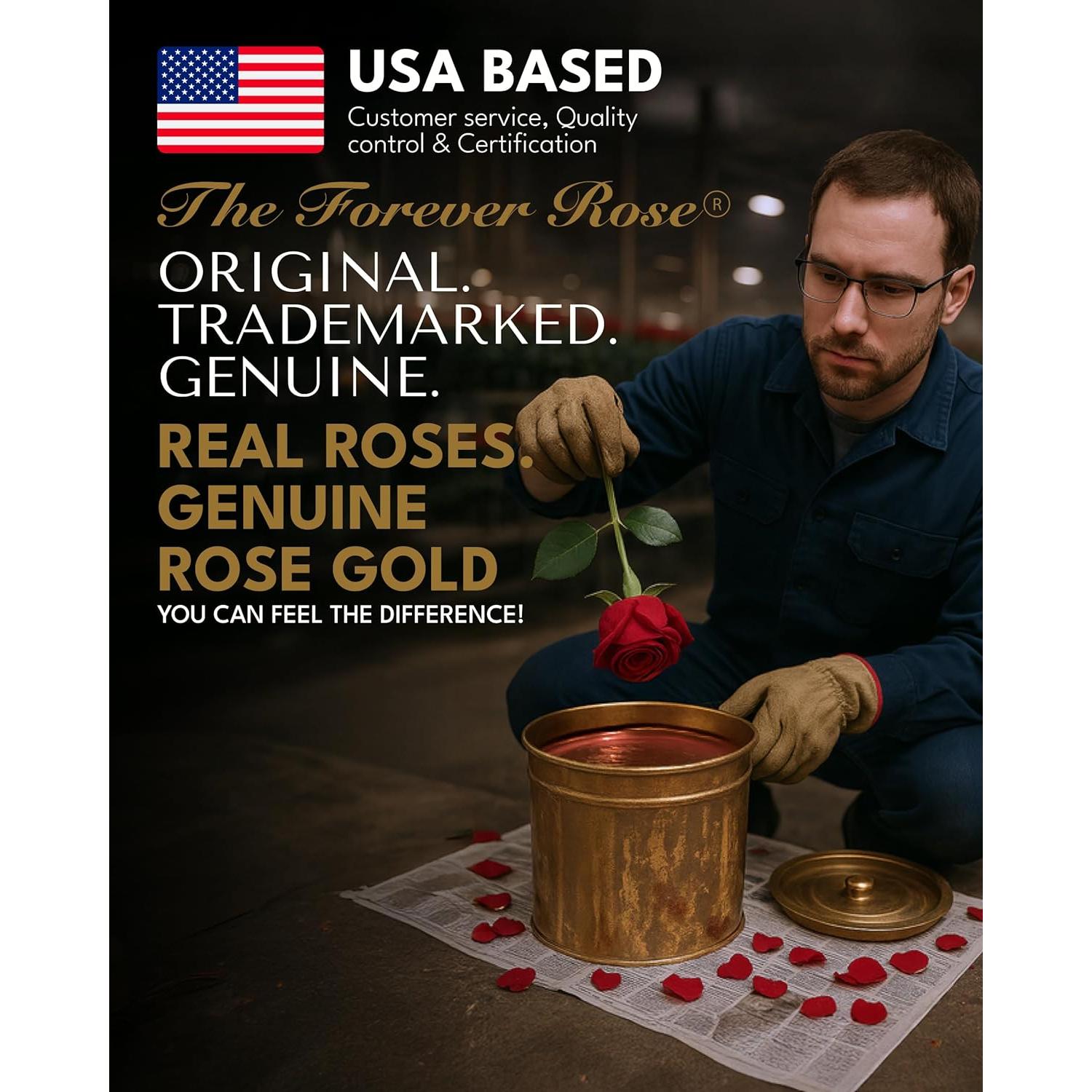 Rosa Eterna Oro Rosa - 2 Rosas Reales en Jarrón Acrílico