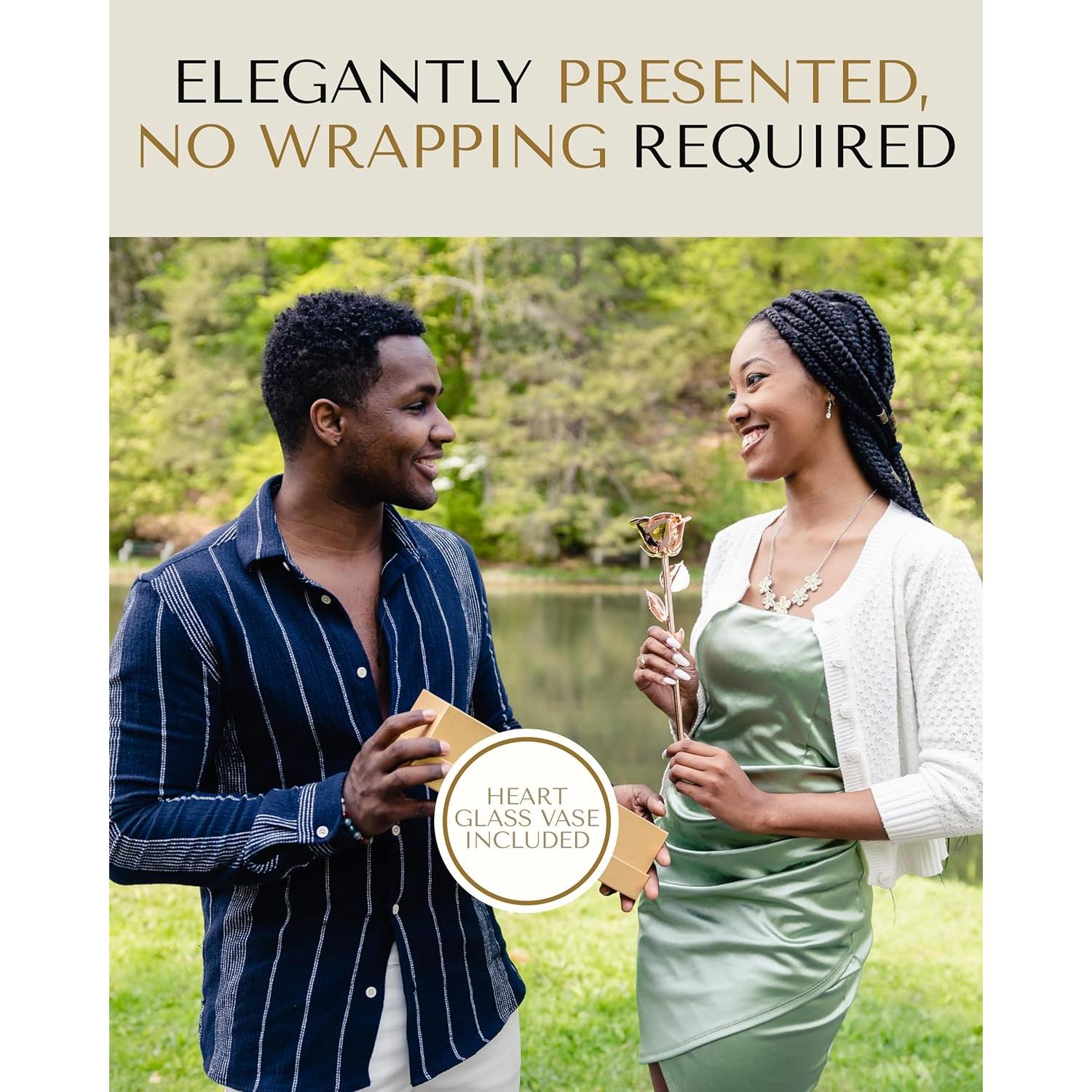 Rosa Eterna Oro Rosa - 2 Rosas Reales en Jarrón Acrílico