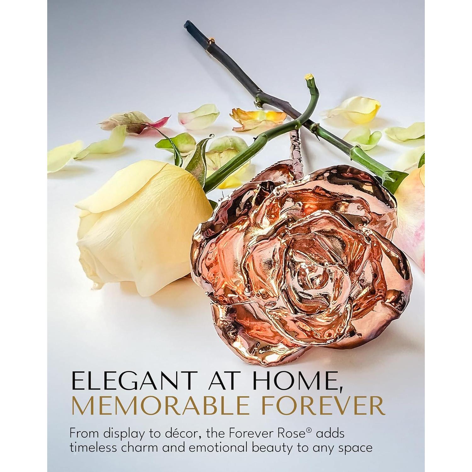 Rosa Eterna Oro Rosa - 2 Rosas Reales en Jarrón Acrílico