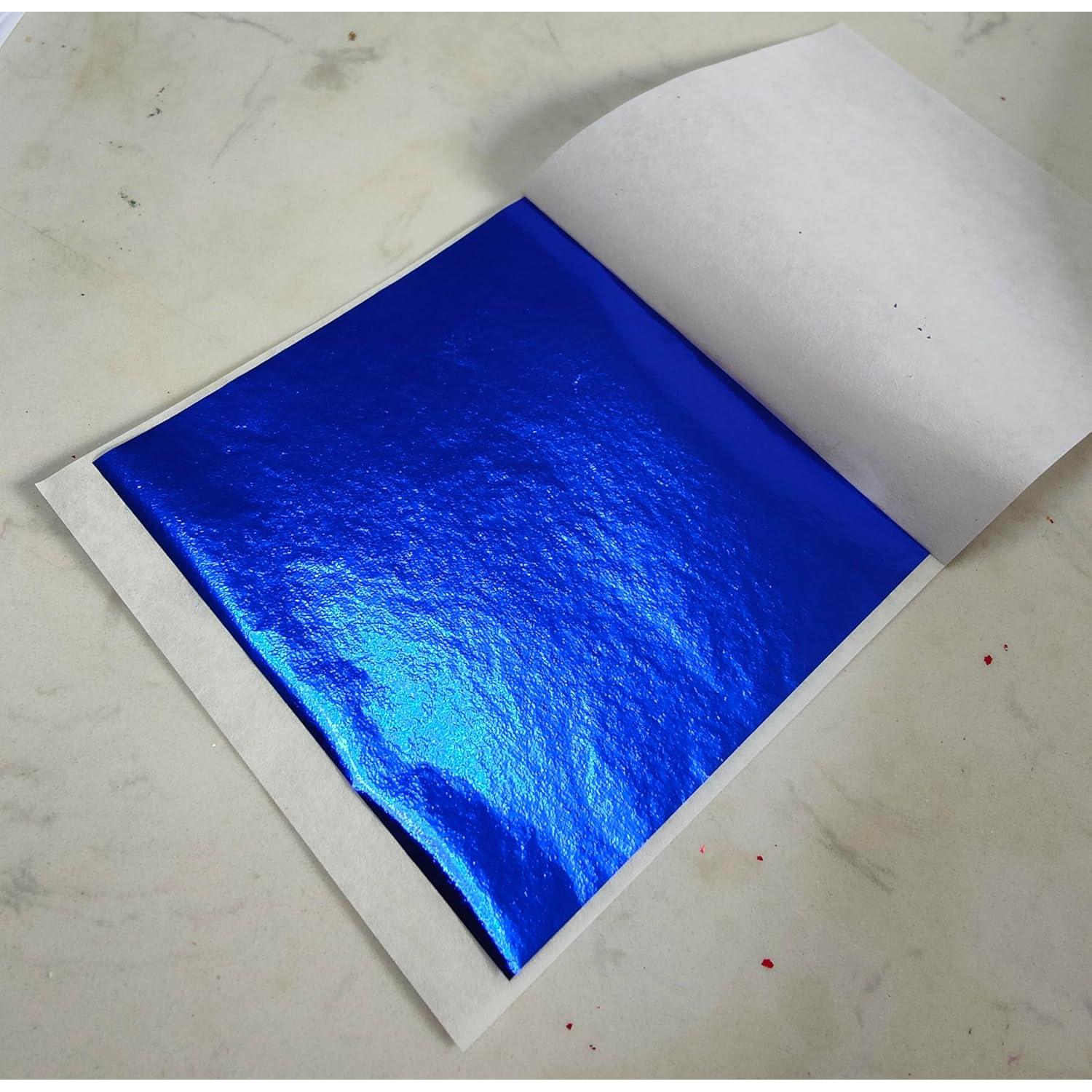 Hoja de Oro Azul JINRUISI 100 Hojas 8x8 cm para Manualidades