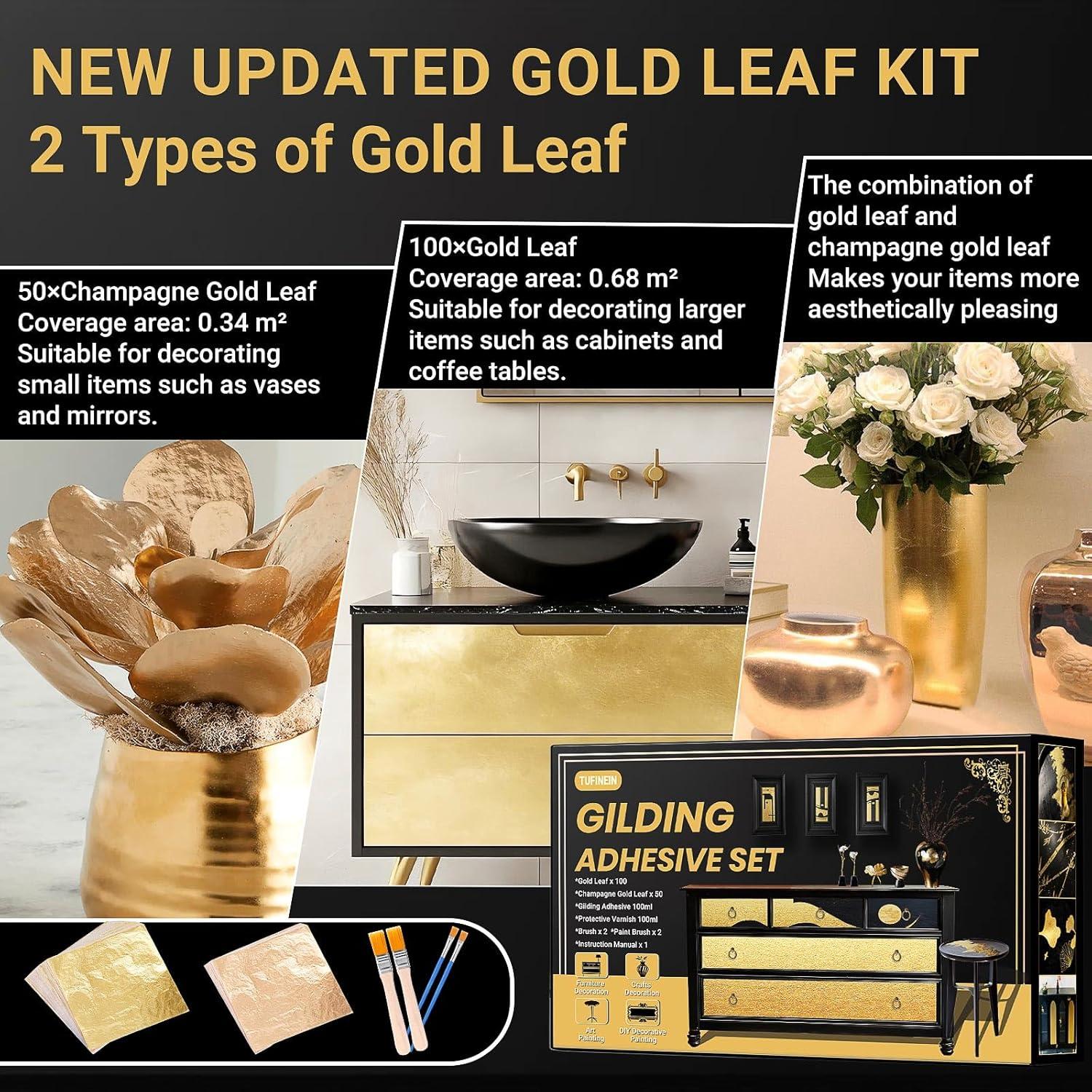 Kit de Dorado TUFINEIN 100ml Adhesivo y Barniz + 150 Hojas