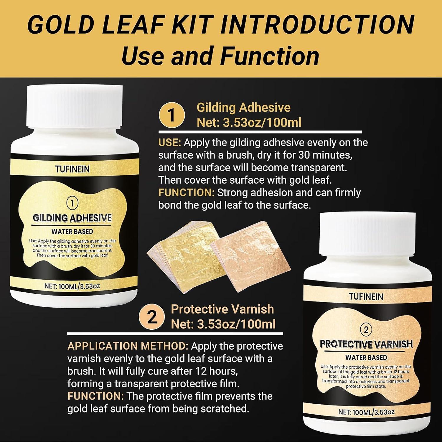 Kit de Dorado TUFINEIN 100ml Adhesivo y Barniz + 150 Hojas