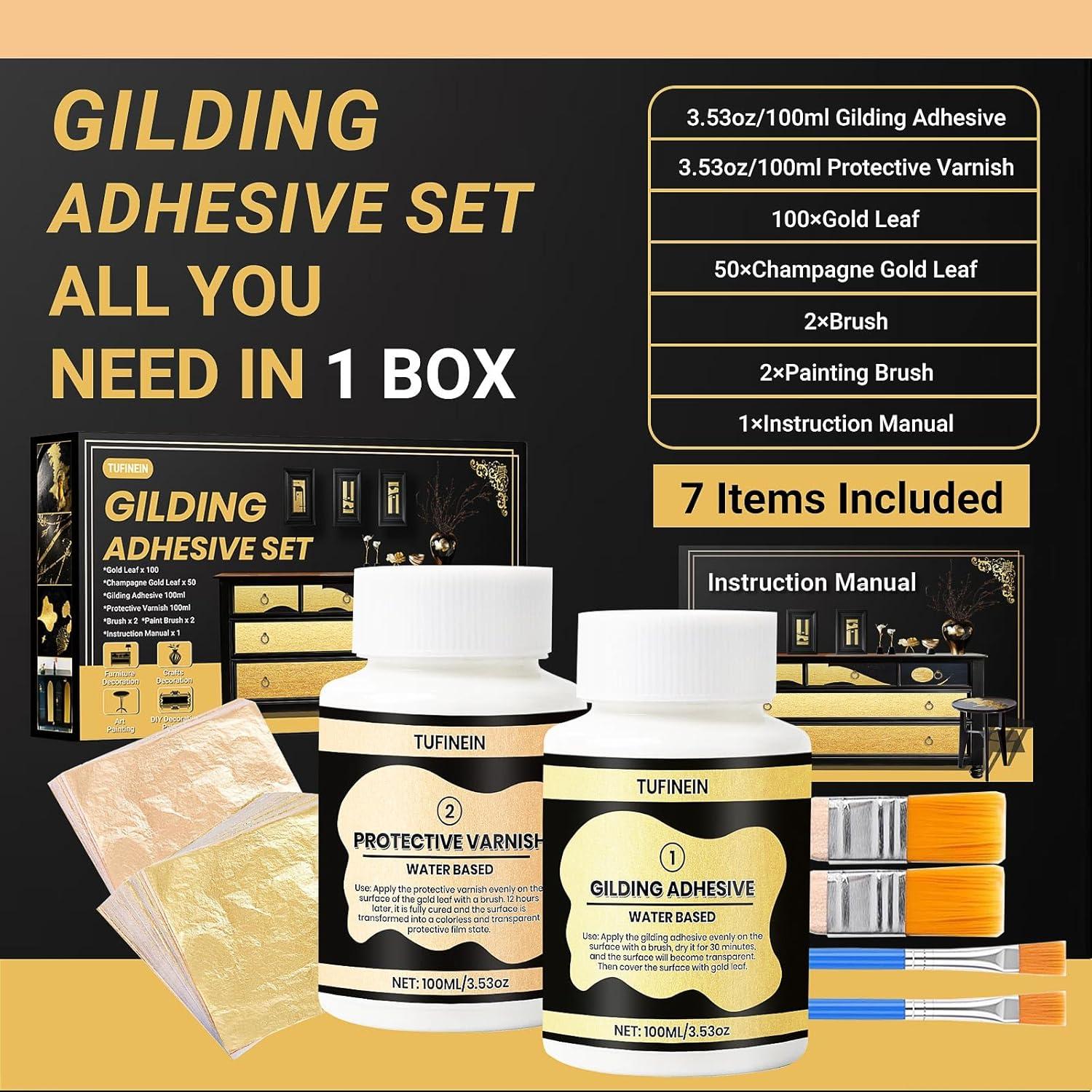 Kit de Dorado TUFINEIN 100ml Adhesivo y Barniz + 150 Hojas