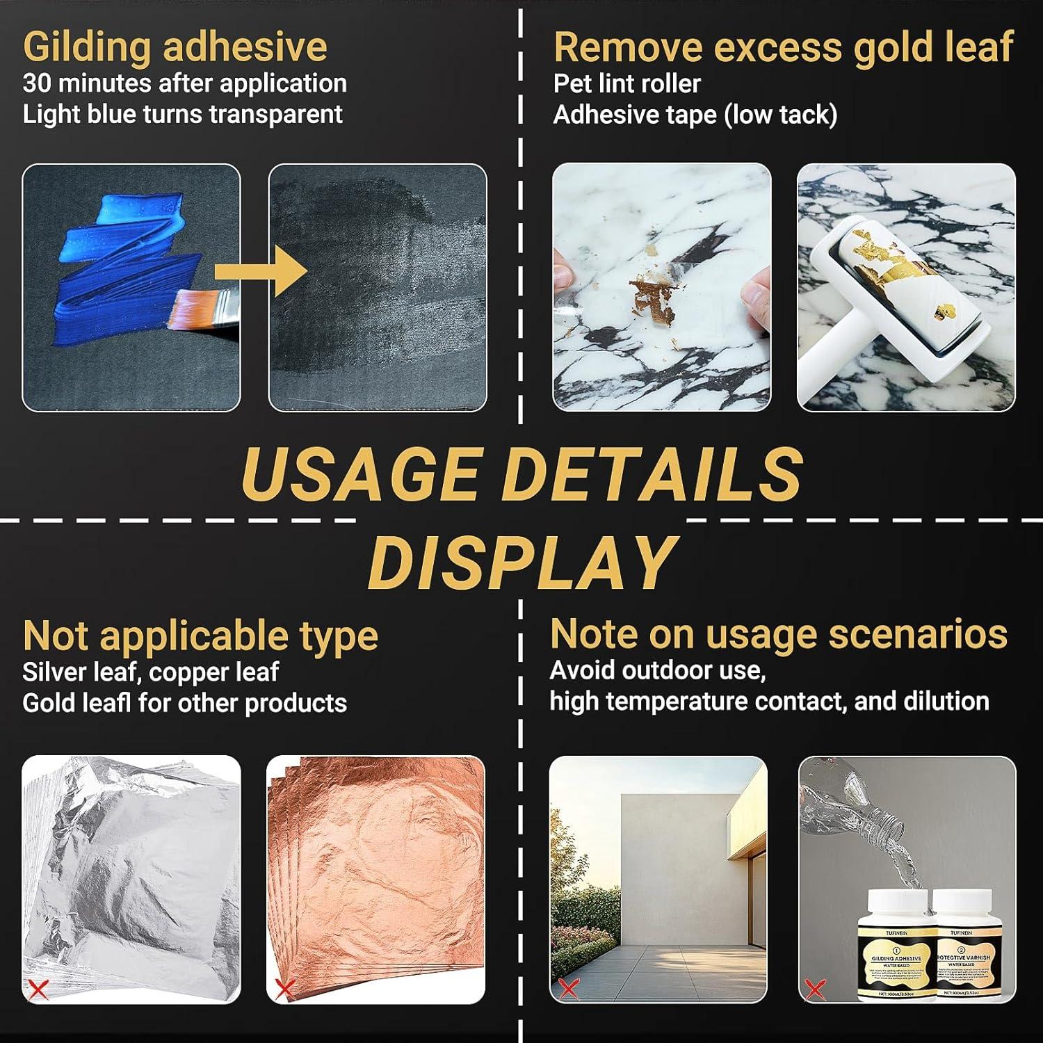 Kit de Dorado TUFINEIN 100ml Adhesivo y Barniz + 150 Hojas