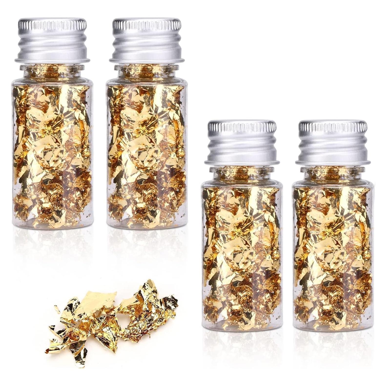 4 Botellas de 5g Copos de Oro Beufee para Decoración