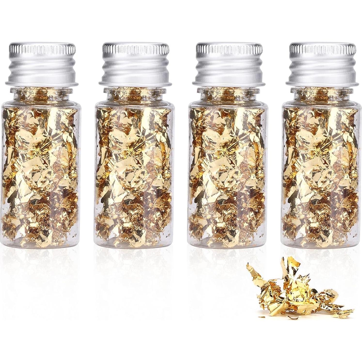 4 Botellas de 5g Copos de Oro Beufee para Decoración