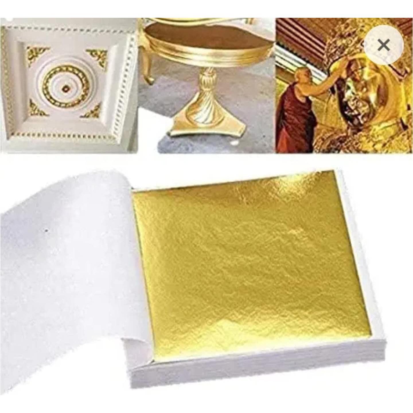 100 Hojas de Hoja de Oro Imitación para Manualidades 8x8 cm