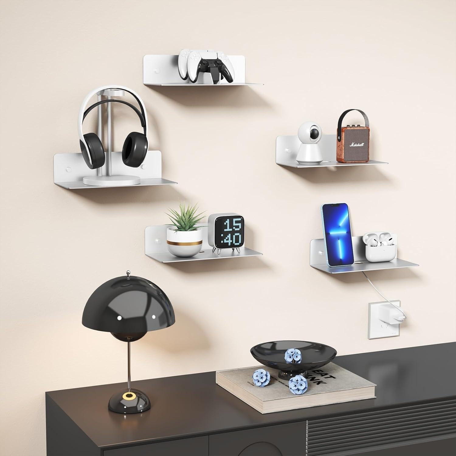 Estantes Flotantes Dr.DJ Plateados 22.86x9.4cm Set de 2