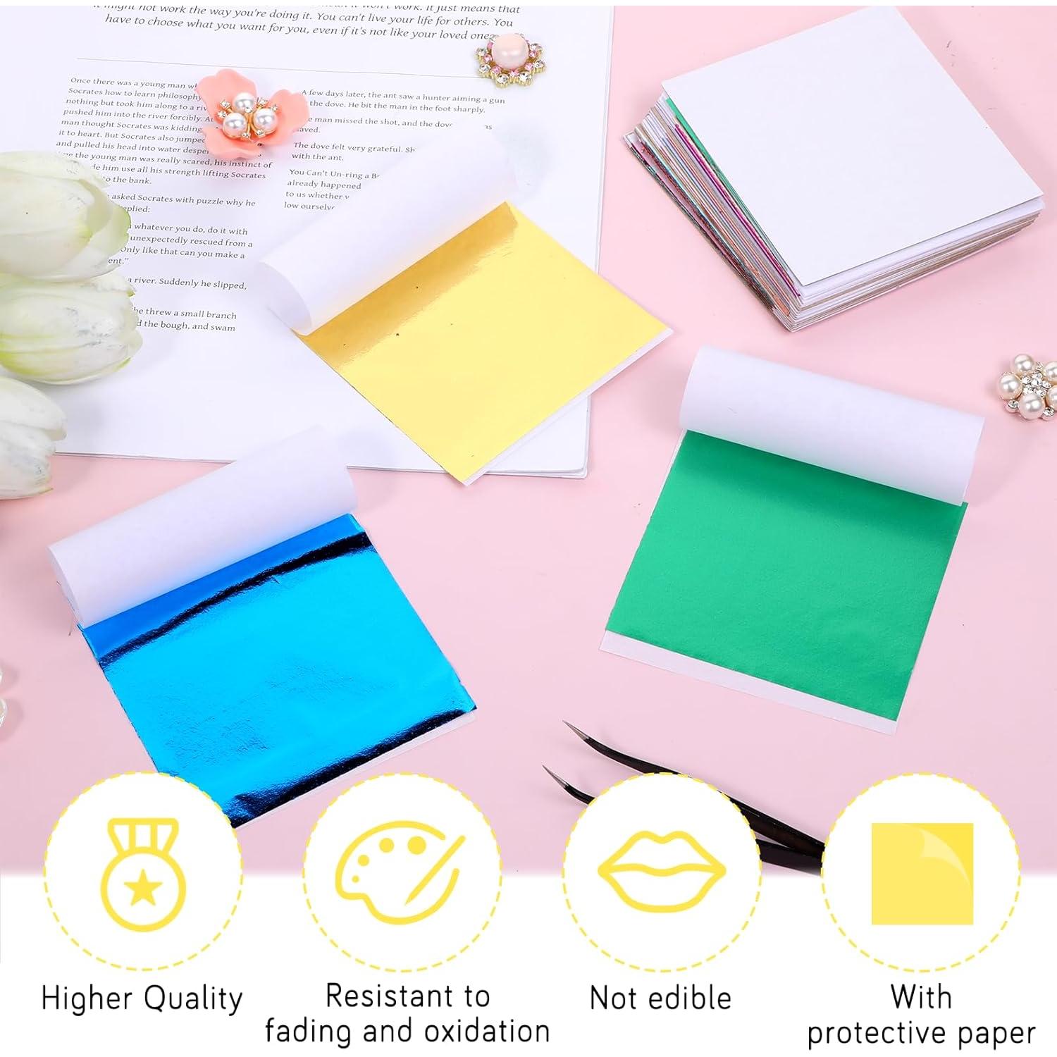 Hojas de Oro para Arte Piriuuo 100 Pcs 8.5x8 cm 20 Colores