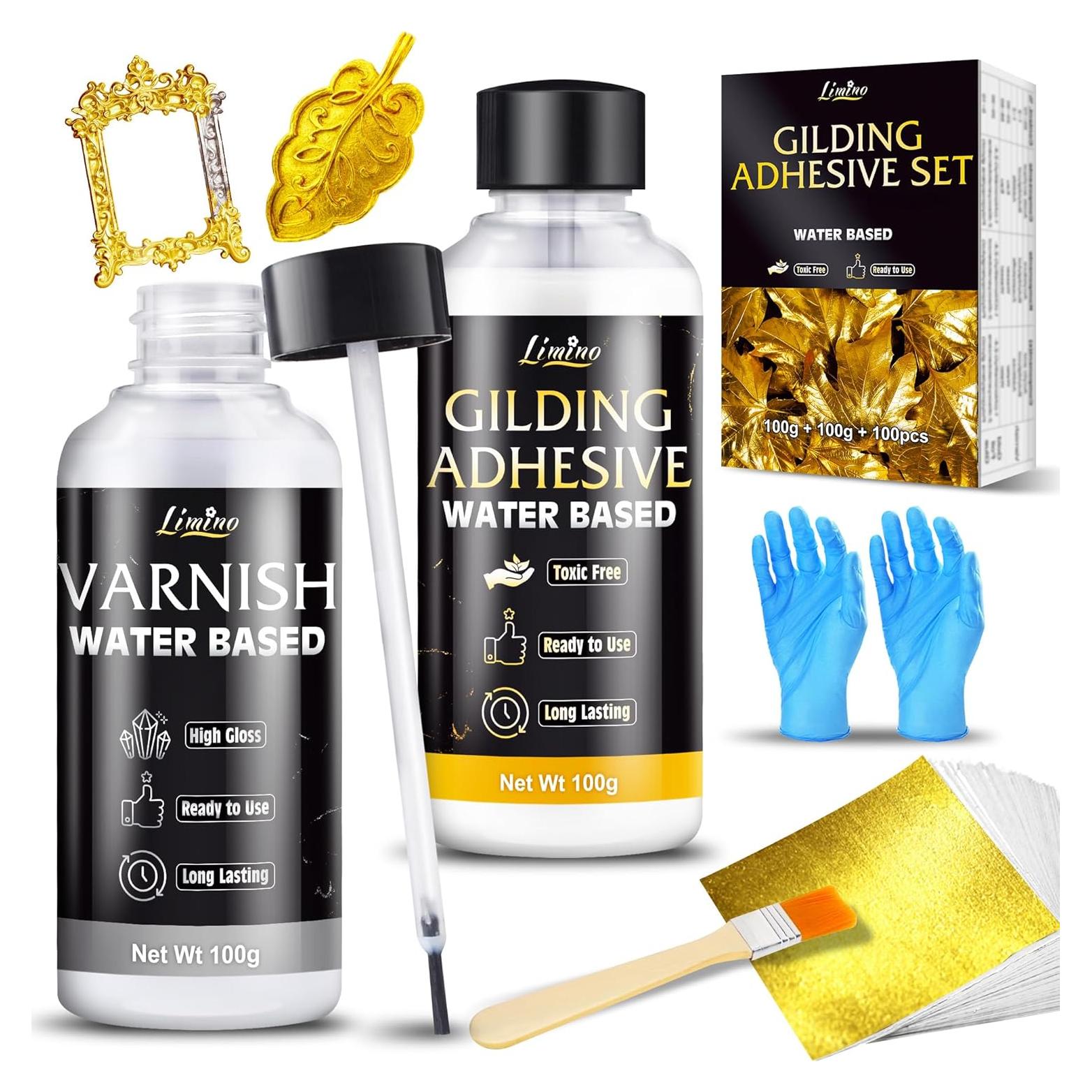 Kit de Adhesivo para Pan de Oro Limino - 3.5oz Pegamento y Barniz