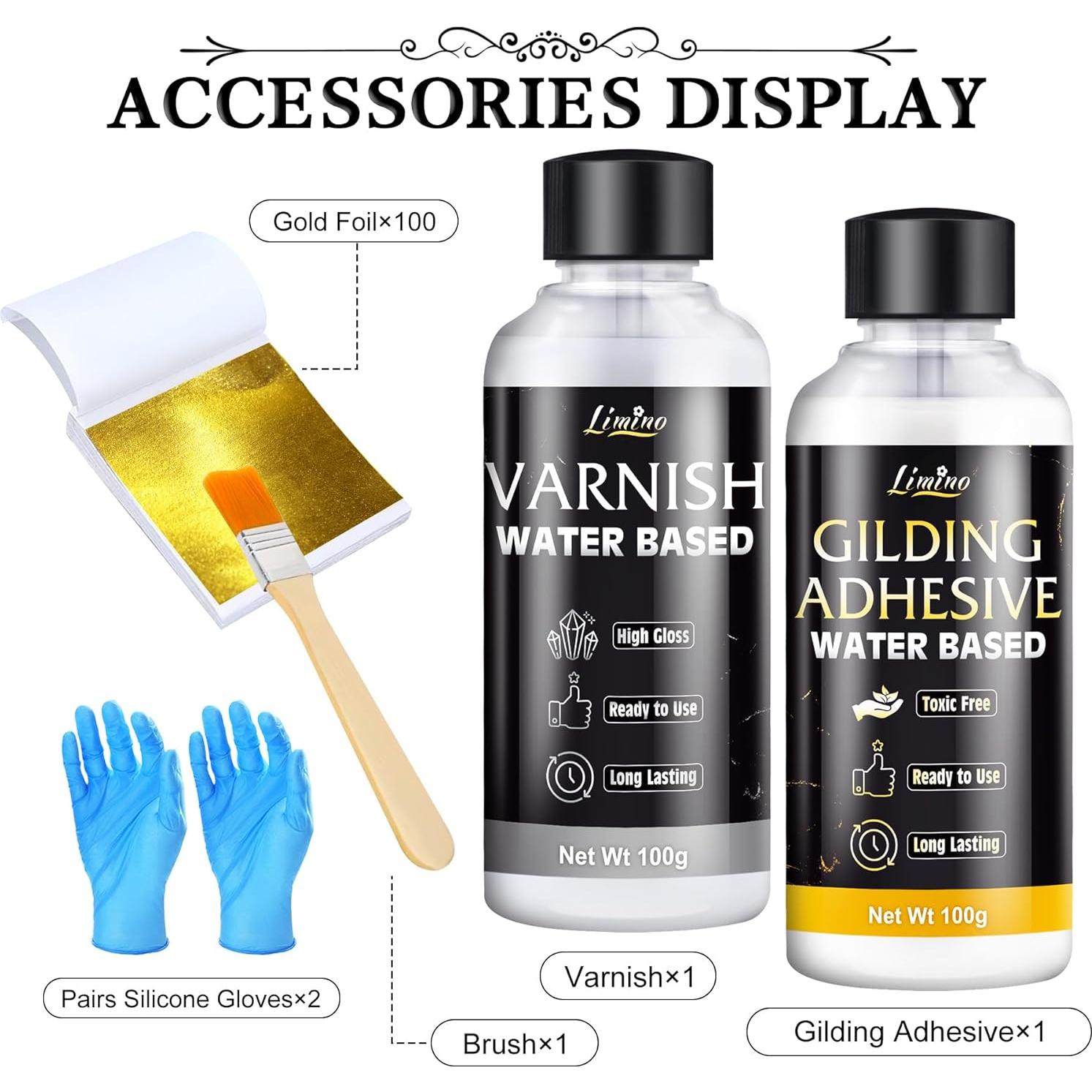 Kit de Adhesivo para Pan de Oro Limino - 3.5oz Pegamento y Barniz