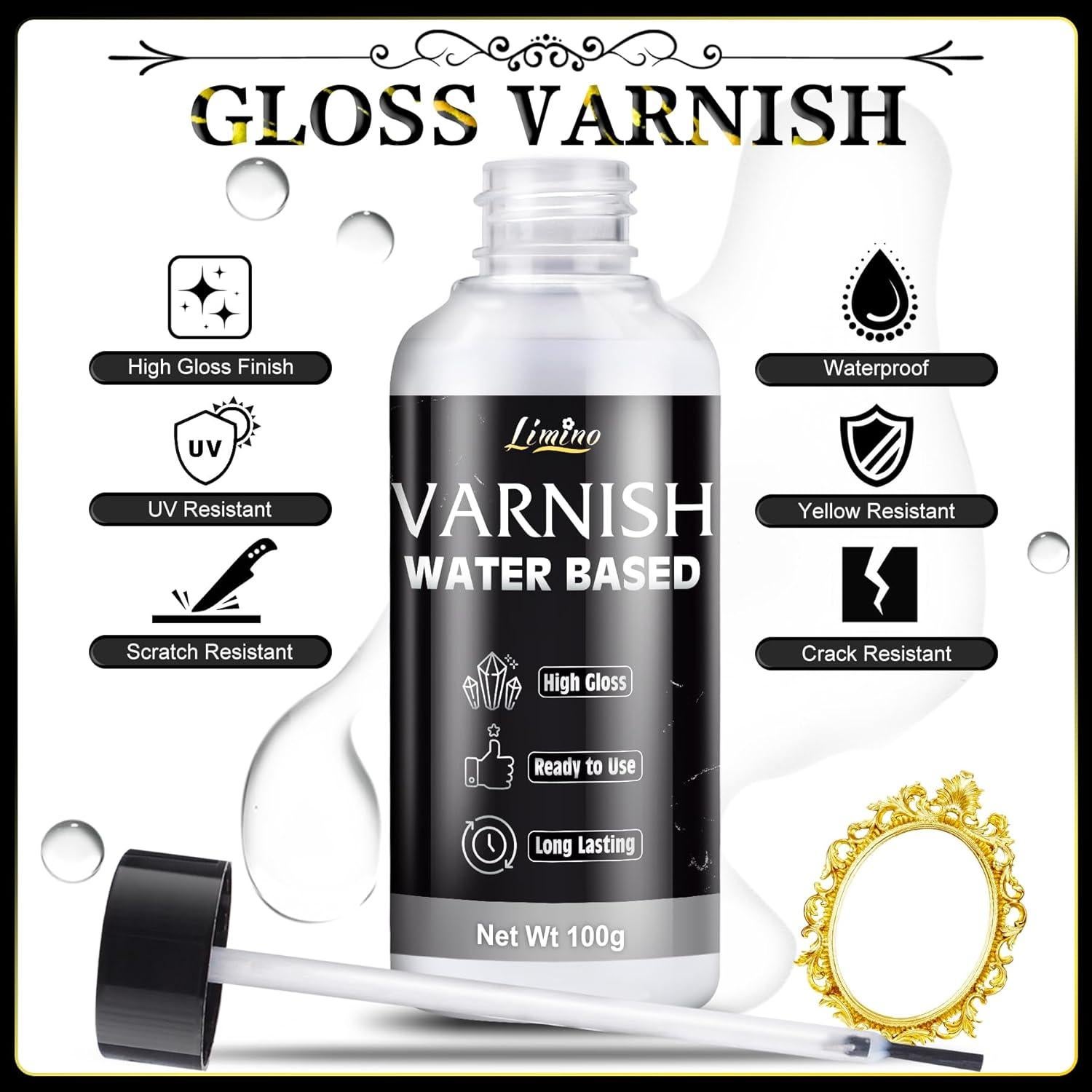 Kit de Adhesivo para Pan de Oro Limino - 3.5oz Pegamento y Barniz