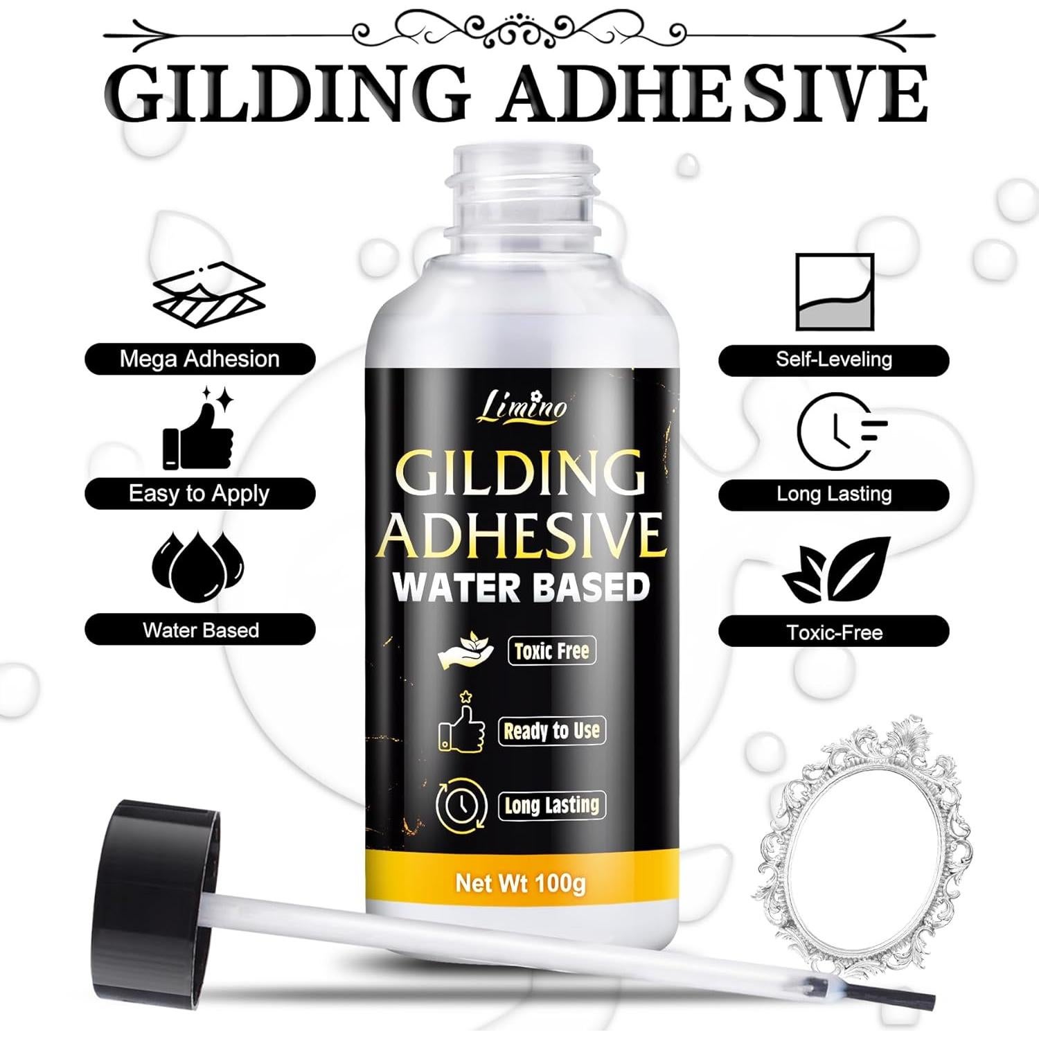 Kit de Adhesivo para Pan de Oro Limino - 3.5oz Pegamento y Barniz