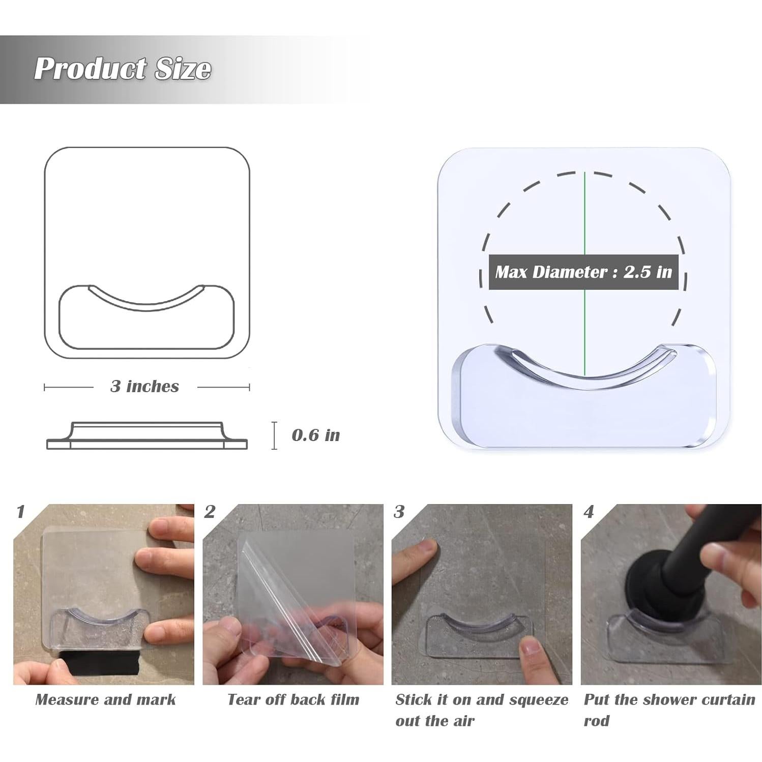 Soporte Adhesivo para Varilla de Cortina de Ducha Prebene - 4 Pcs