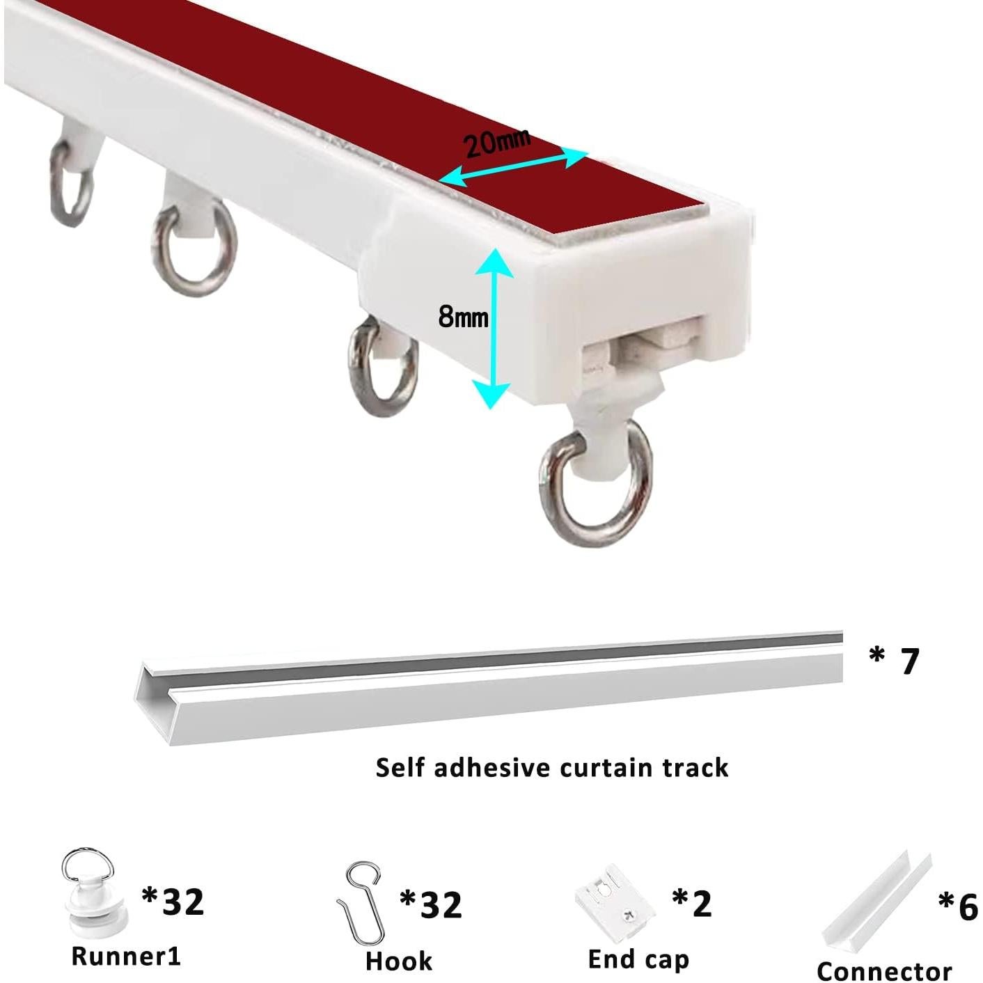 Riel de Cortina Autoadhesivo FSLGEFUL 2.99 m Sin Perforaciones