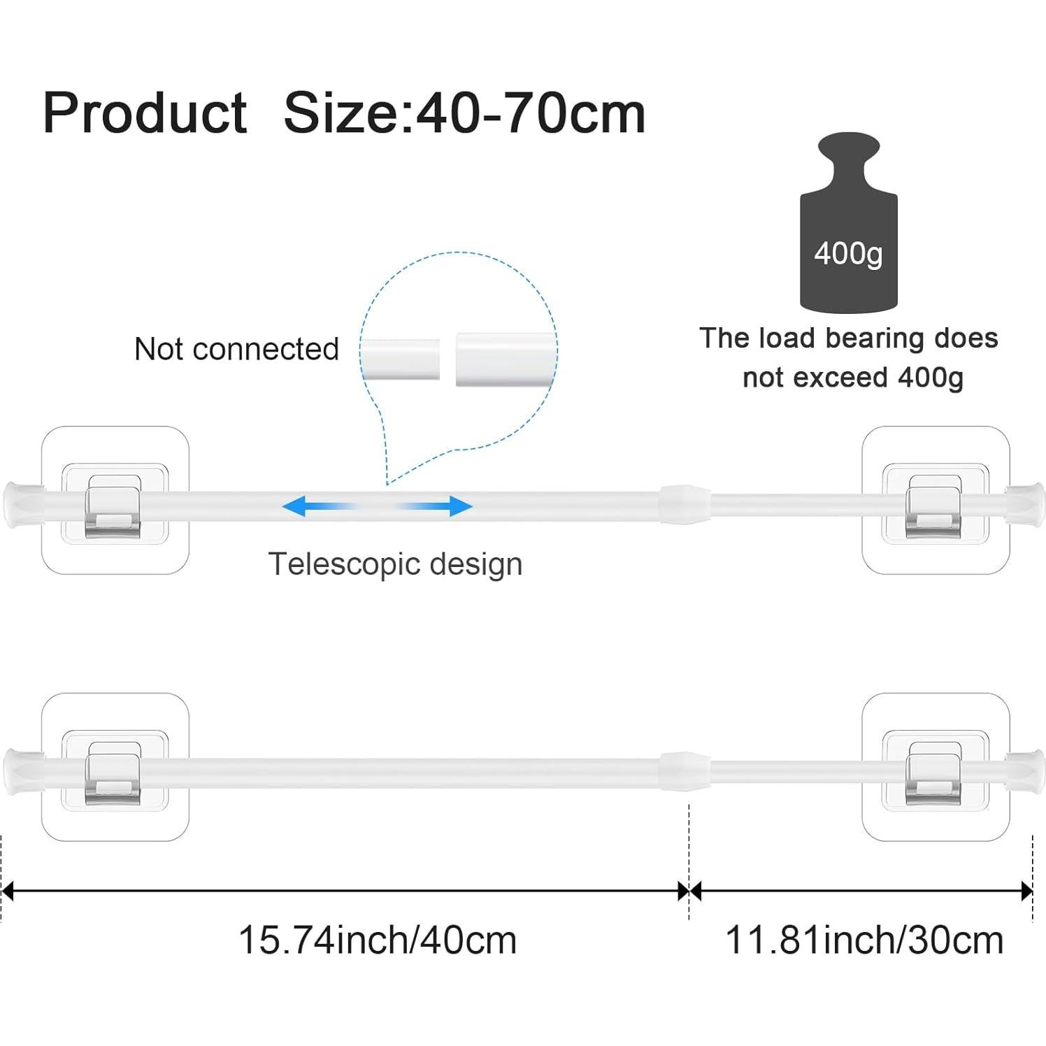 Barra de Cortina Ajustable Patelai 40-70 cm Blanca con Ganchos