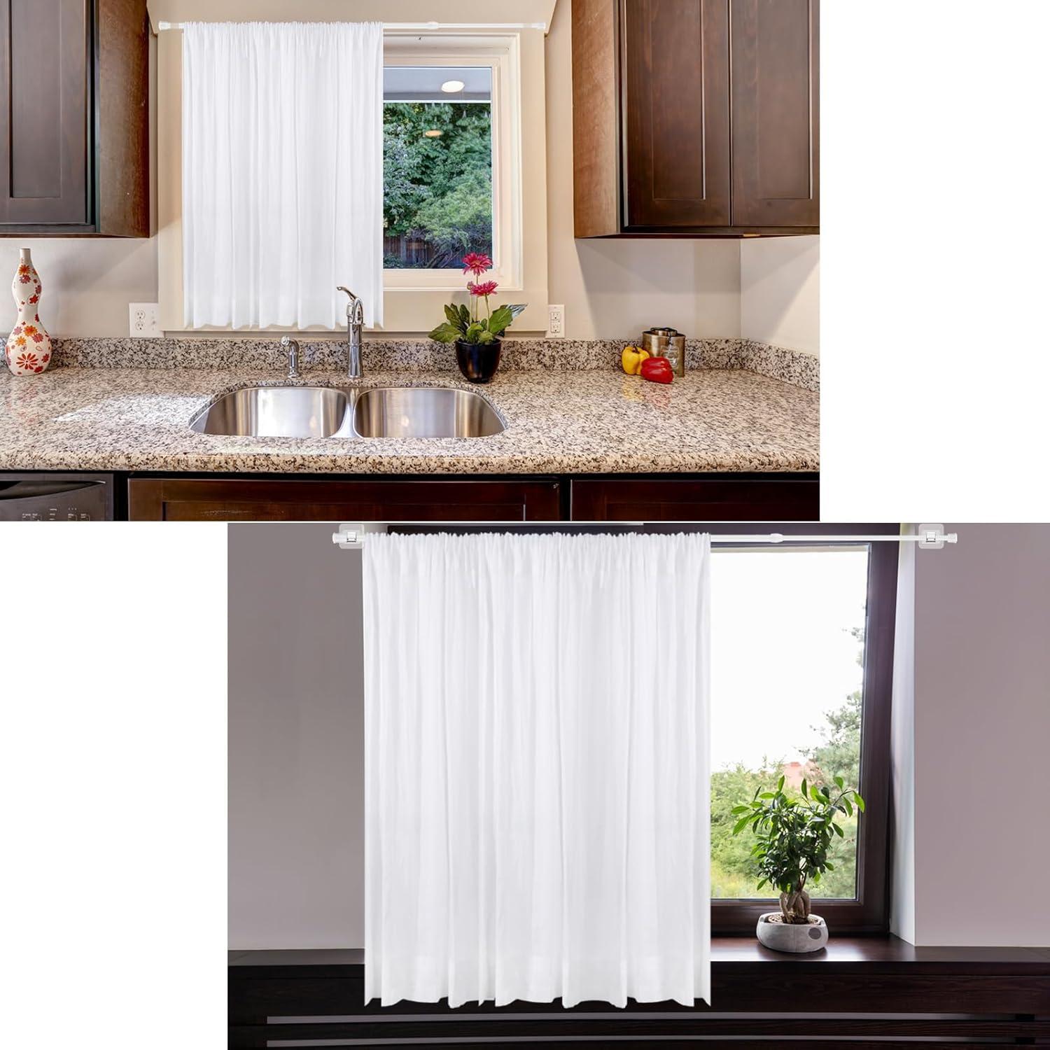 Barra de Cortina Ajustable Patelai 40-70 cm Blanca con Ganchos