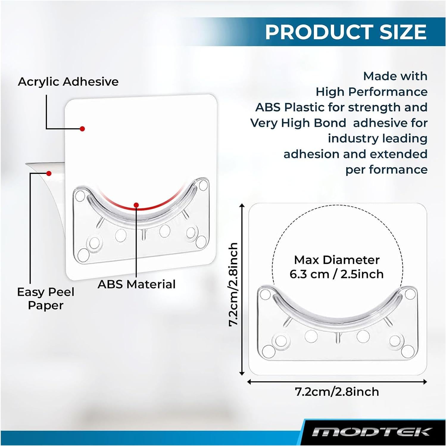 Soporte para barra de cortina de ducha Modtek M1768 - 4 piezas, transparente, sin perforación