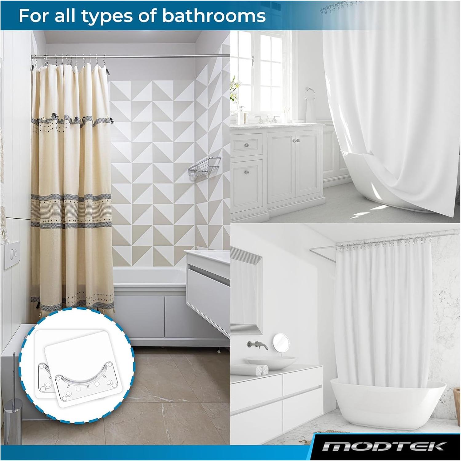 Soporte para barra de cortina de ducha Modtek M1768 - 4 piezas, transparente, sin perforación