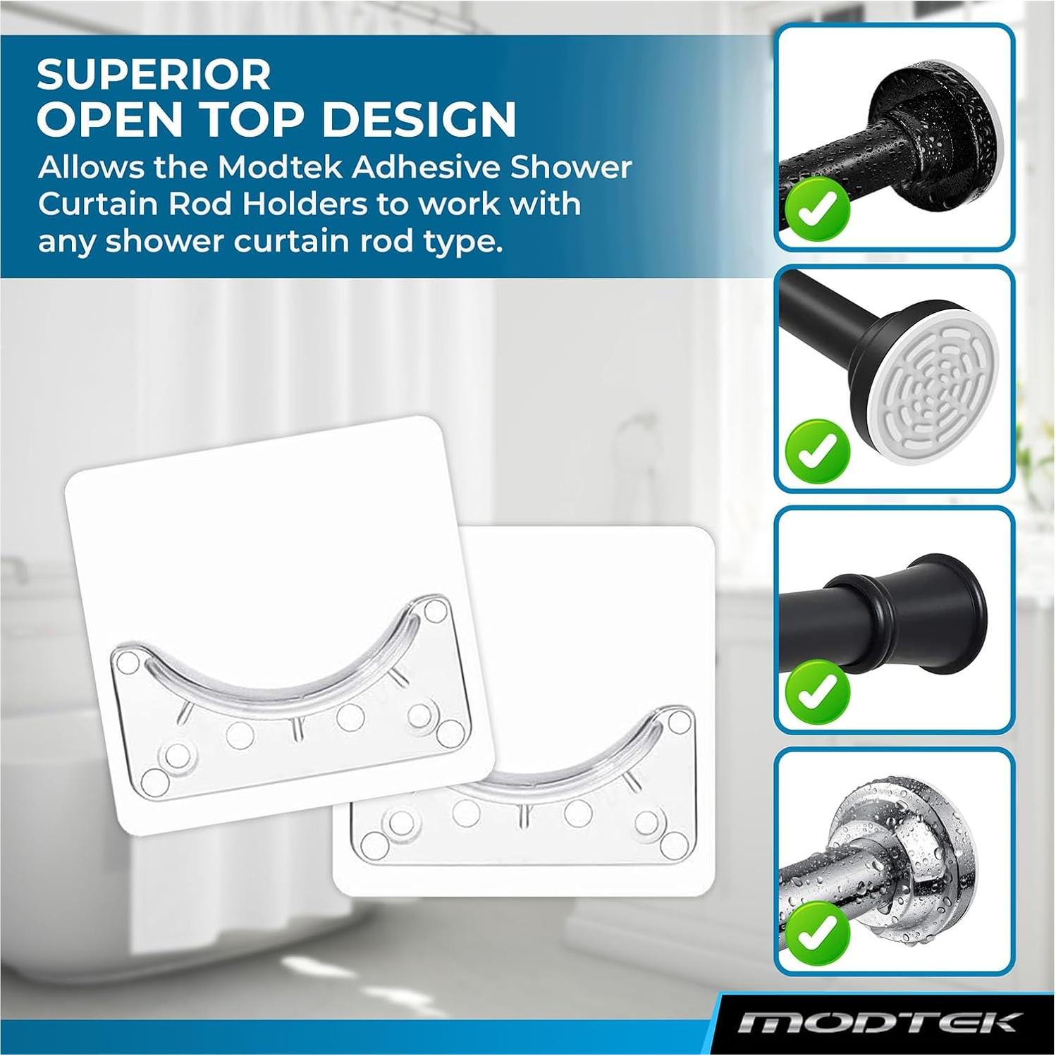 Soporte para barra de cortina de ducha Modtek M1768 - 4 piezas, transparente, sin perforación