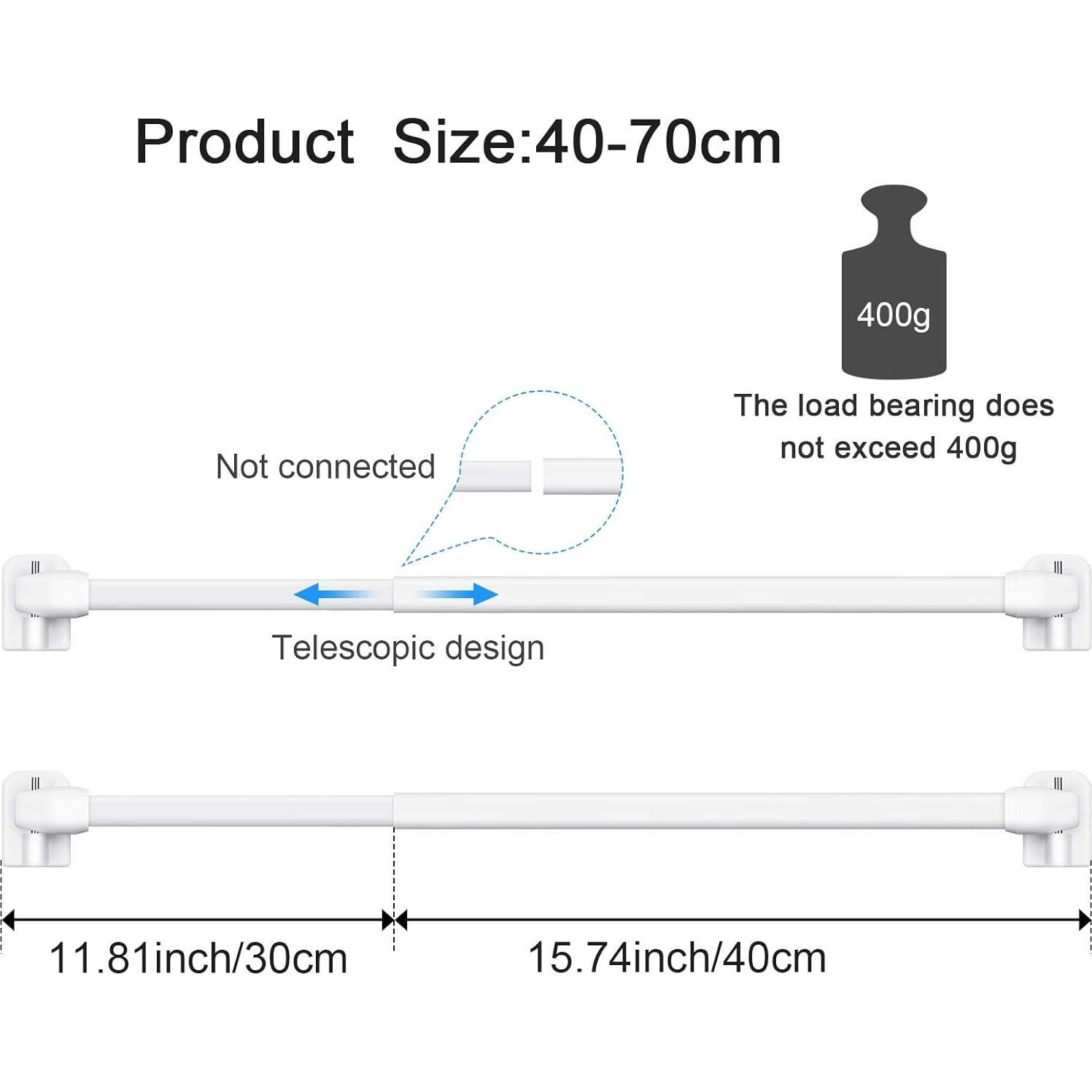 Varillas de Cortina Ajustables Jetec 2 Piezas 40-70 cm Blanco
