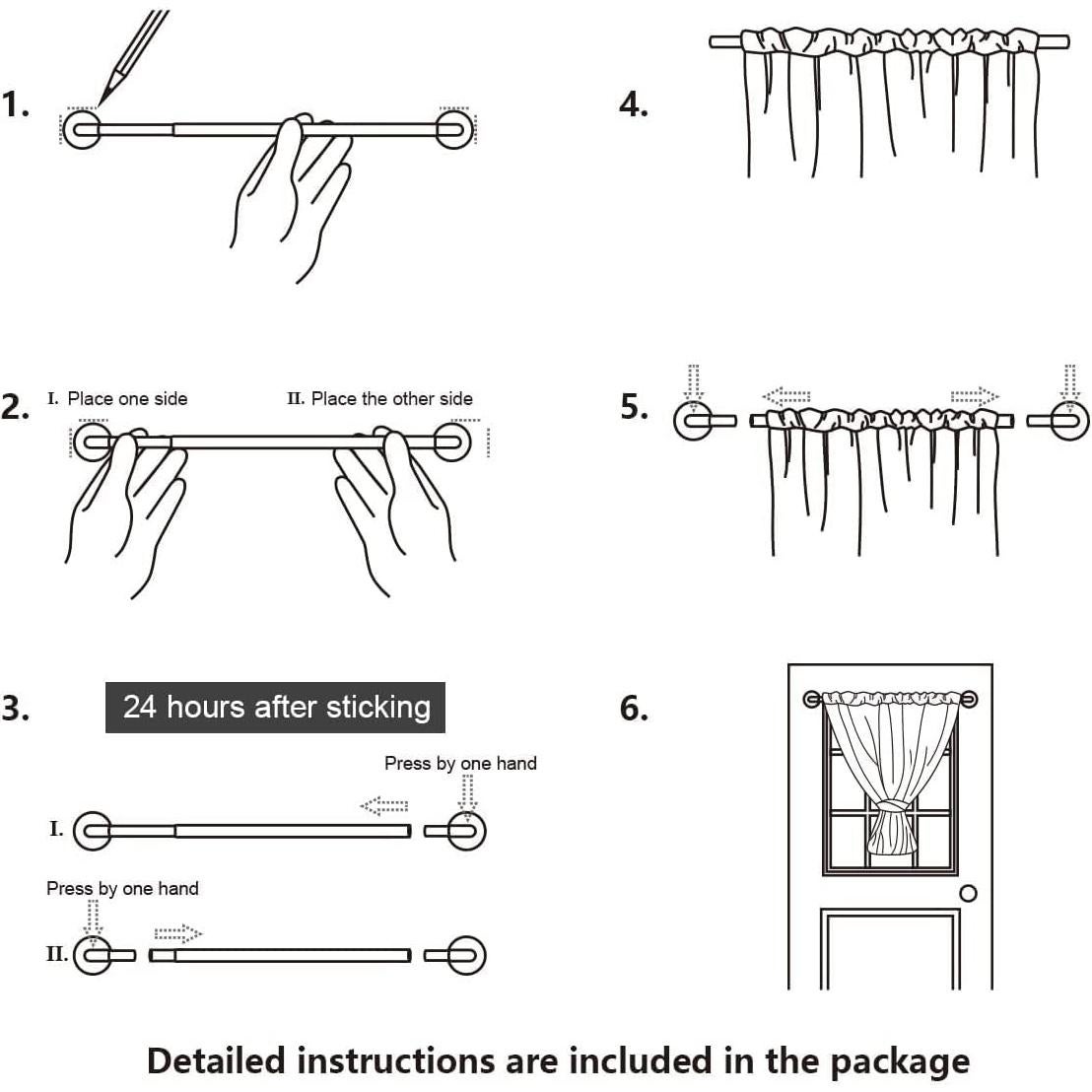 Varilla de Cortina Adhesiva KXLife 43-71 cm Juego de 2 Negro