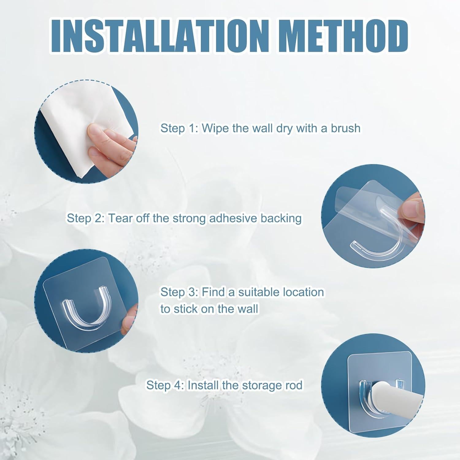 Paquete de 8 Soportes Adhesivos para Barra de Ducha PKRFCJ