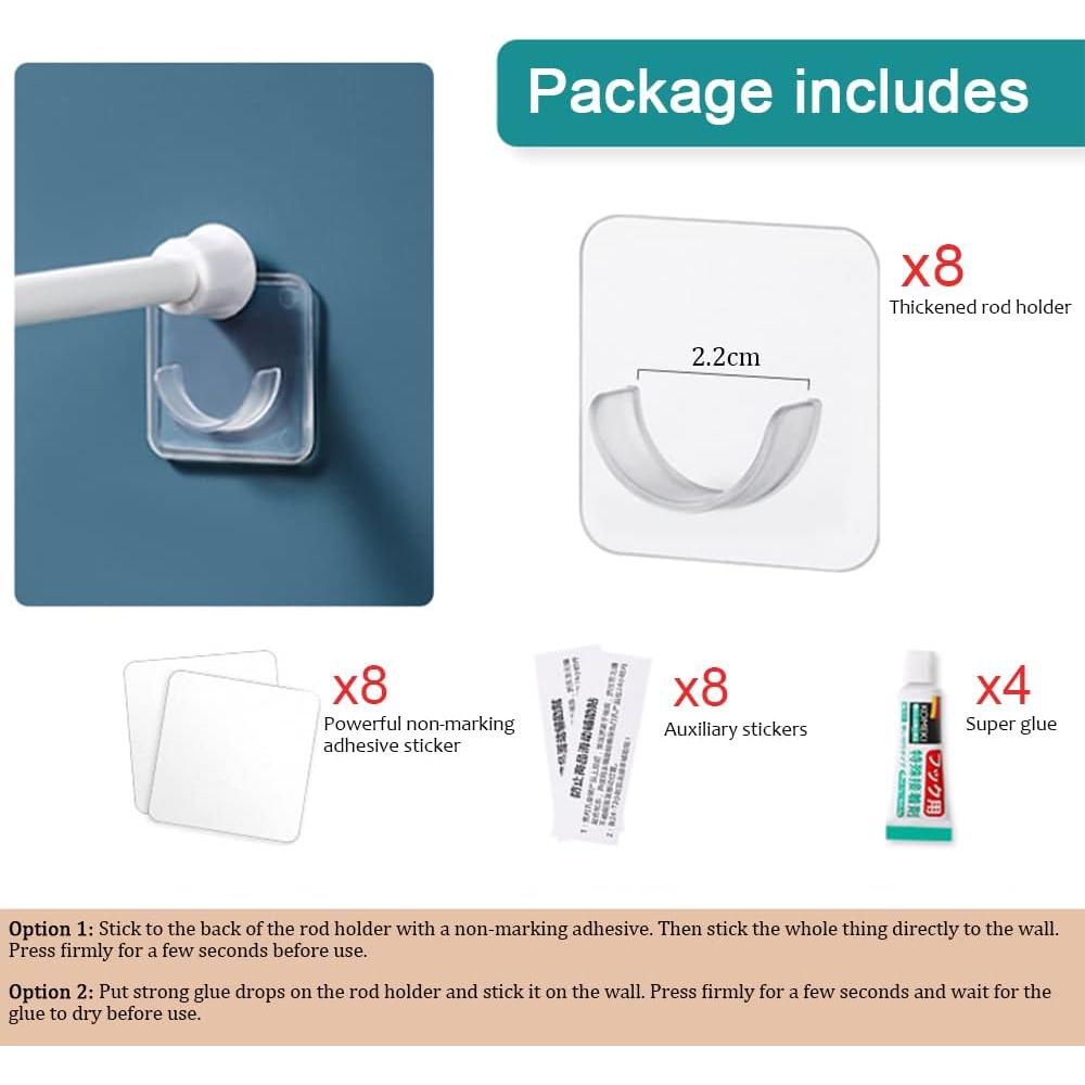 Soportes Adhesivos para Varillas de Cortina WCHOSOZH - Paquete de 8