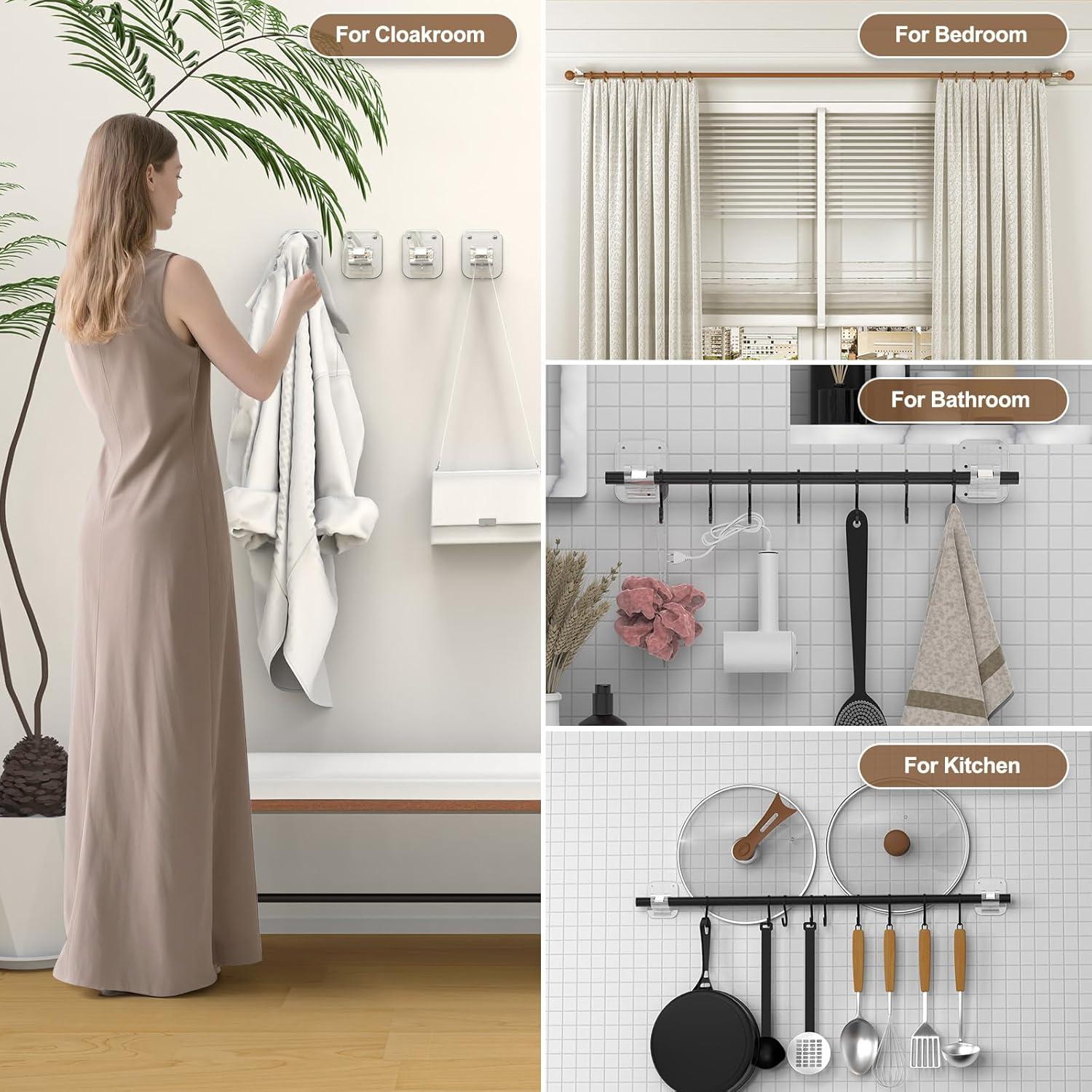 Soportes de Barra de Cortina Autoadhesivos JHCJHC 4 Piezas