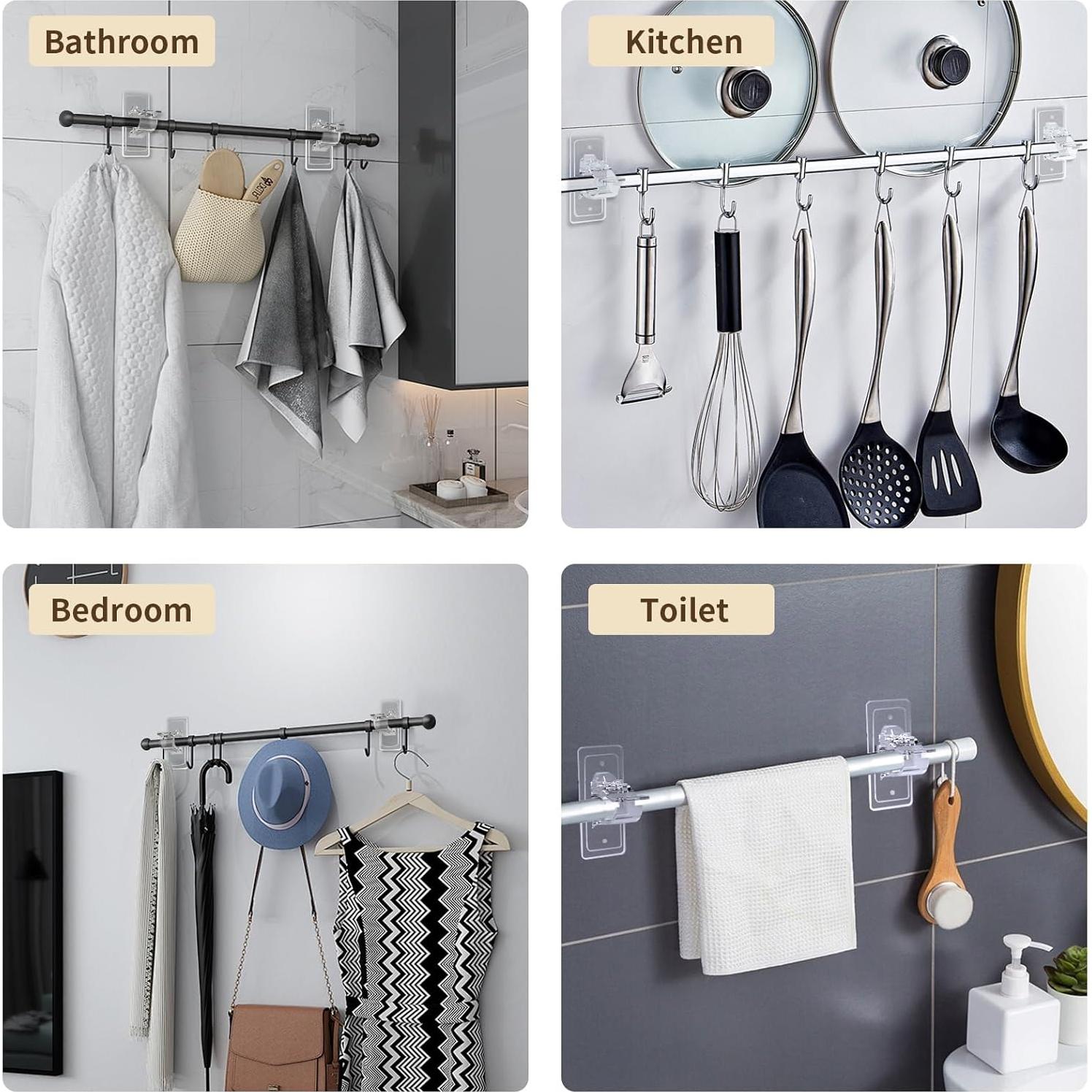 Soportes para Barras de Cortina HOOPLE - 6 Piezas Adhesivos Sin Taladro