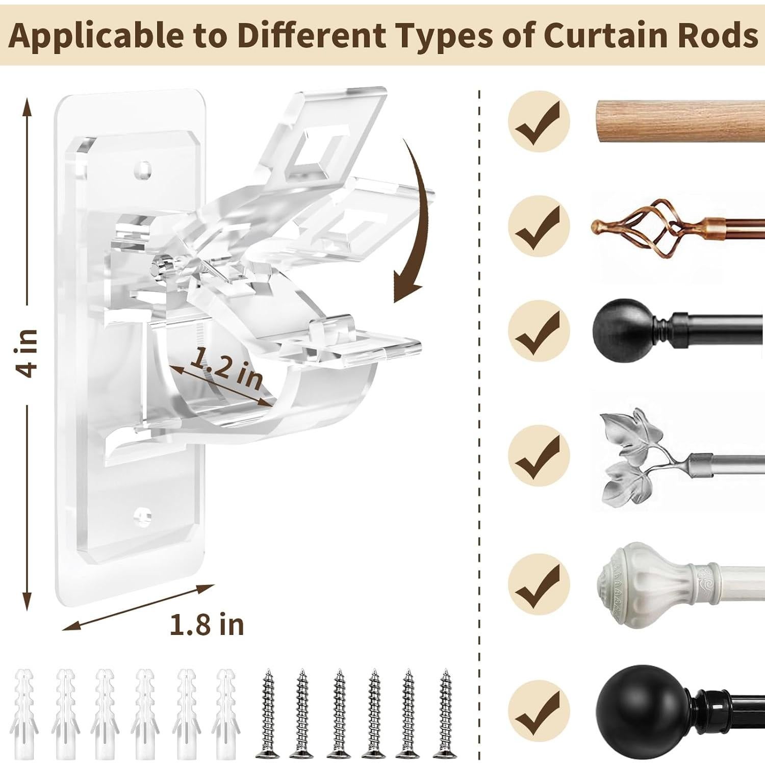 Soportes para Barras de Cortina HOOPLE - 6 Piezas Adhesivos Sin Taladro