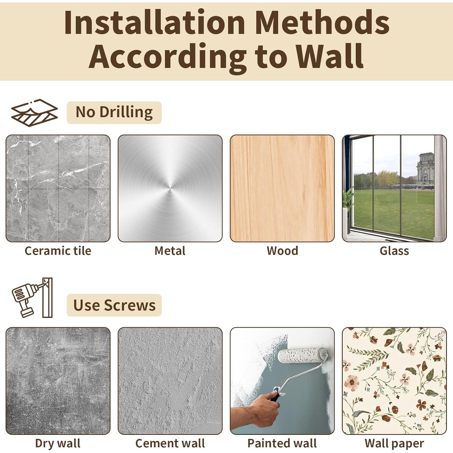 Soportes para Barras de Cortina HOOPLE - 6 Piezas Adhesivos Sin Taladro