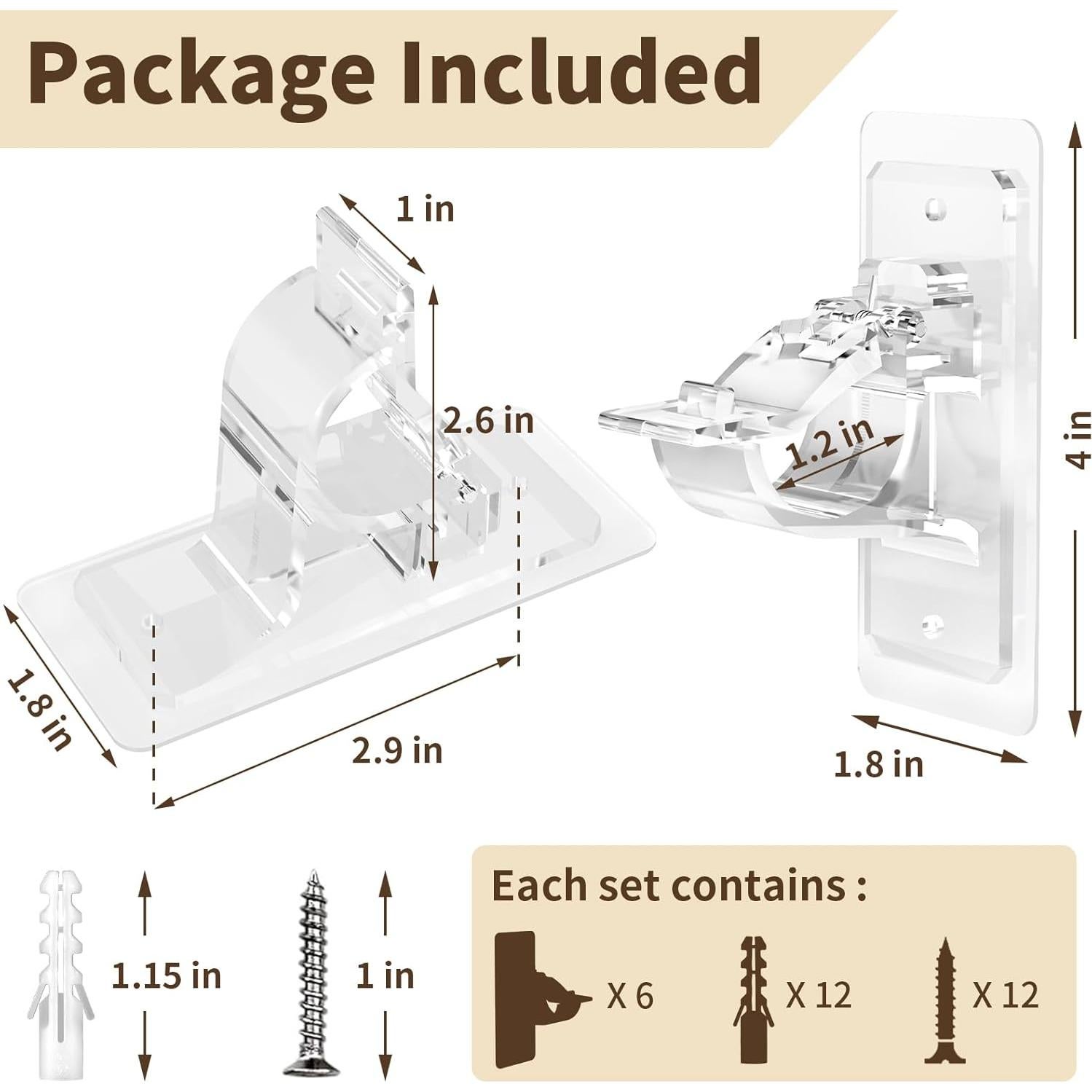 Soportes para Barras de Cortina HOOPLE - 6 Piezas Adhesivos Sin Taladro