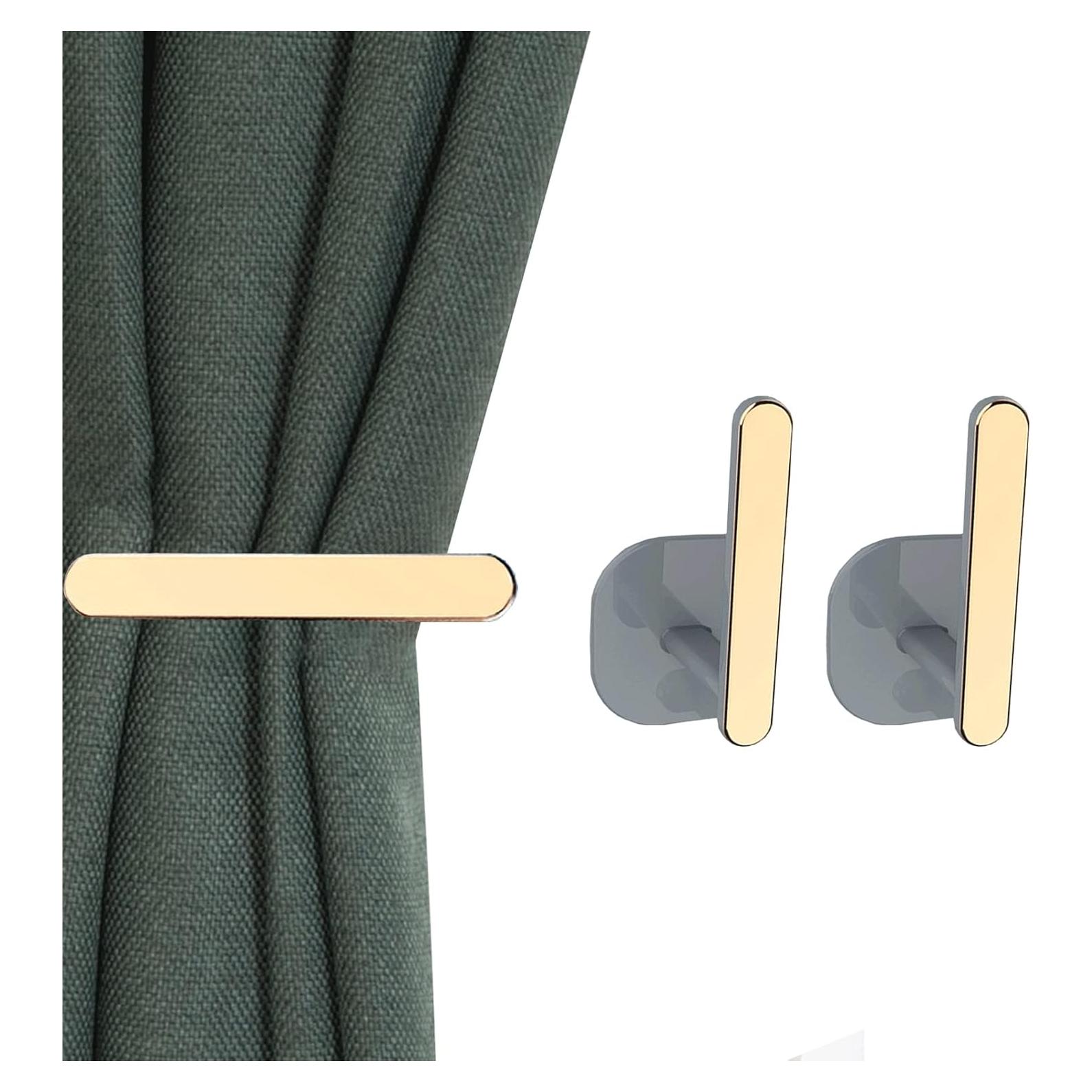 Soportes de Cortina Adhesivos Qusmeiyici Dorados 2 Pcs