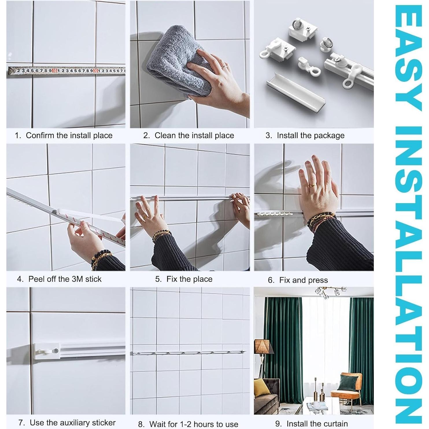 Pista de Cortina Autoadhesiva YLNANMI 42x7.87 cm Montaje Techo