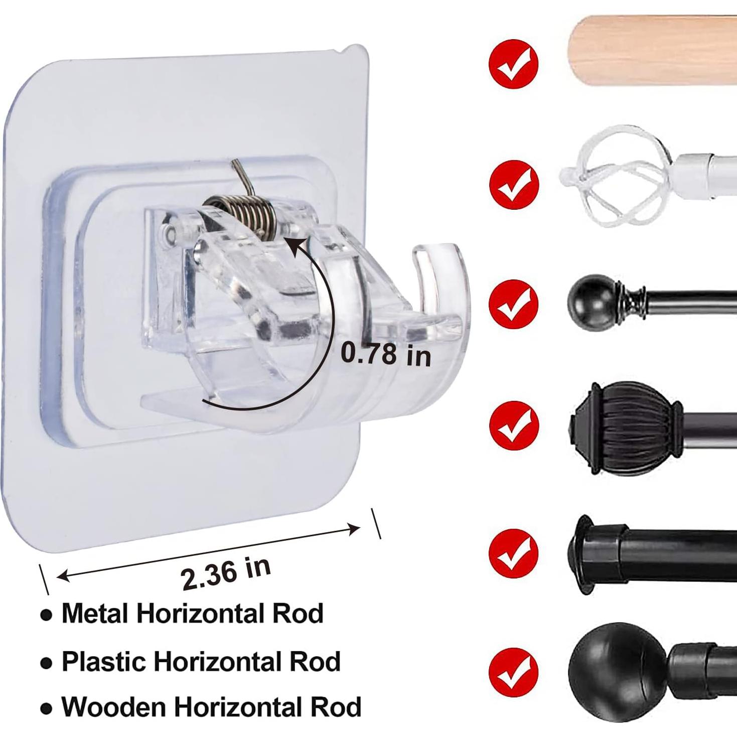 Soportes de Cortina Transparentes Sankoly 4 Pcs Autoadhesivos