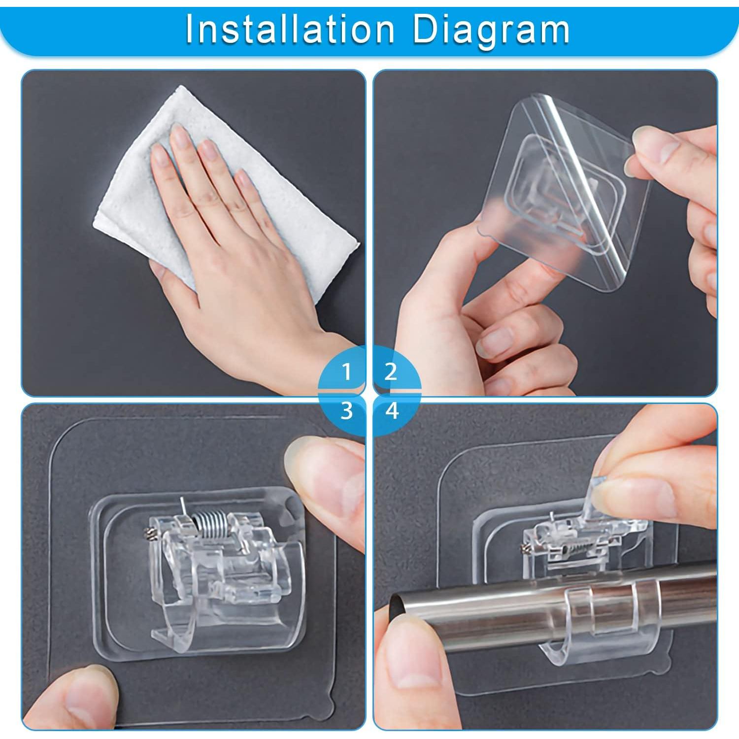 Soportes de Cortina Transparentes Sankoly 4 Pcs Autoadhesivos