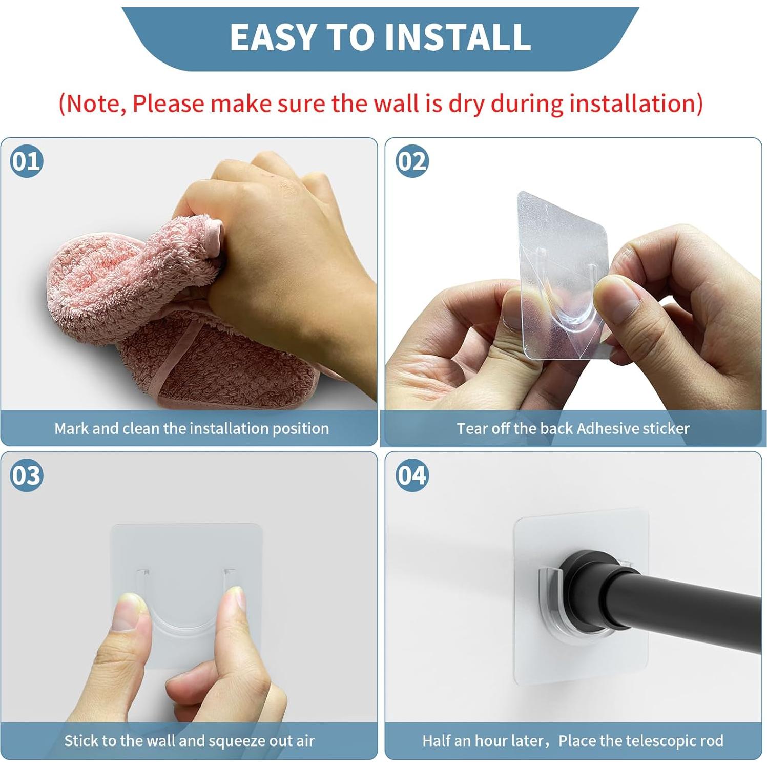 Soportes de Varilla de Ducha Adhesivos UAREP 4 Piezas 9.1 kg