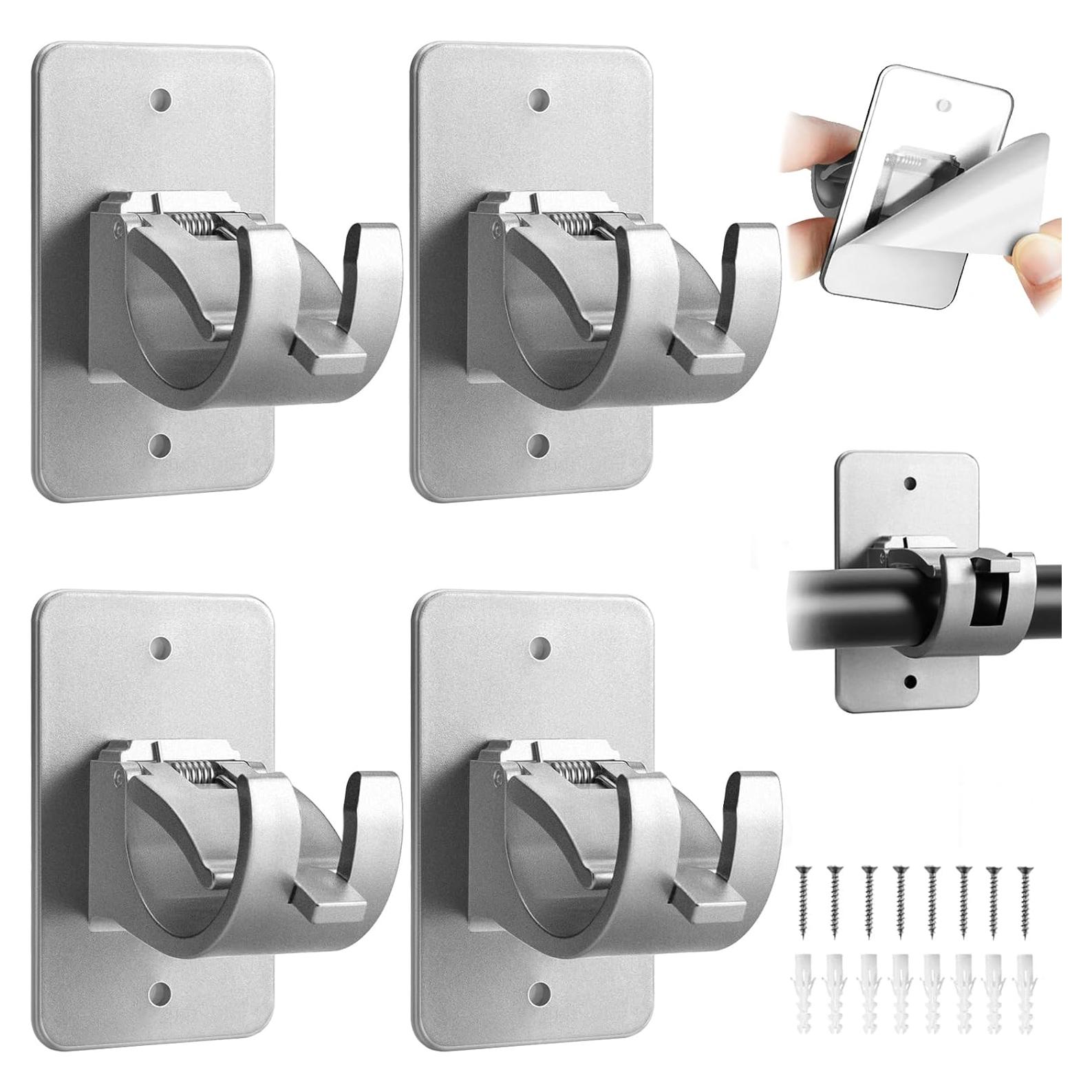 Soporte de Barra de Cortina Autoadhesivo Cadorasty 4 Pcs Plata