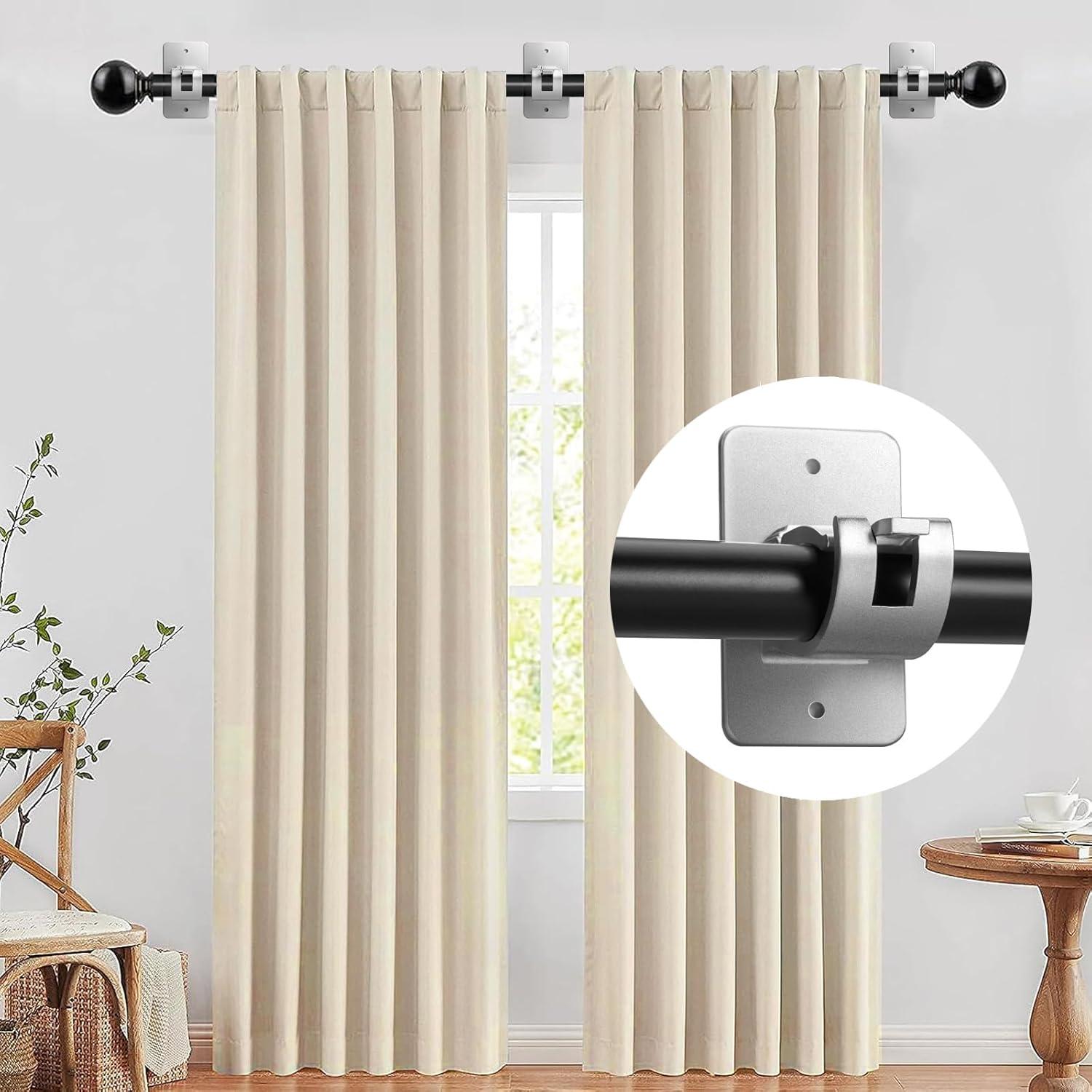 Soporte de Barra de Cortina Autoadhesivo Cadorasty 4 Pcs Plata