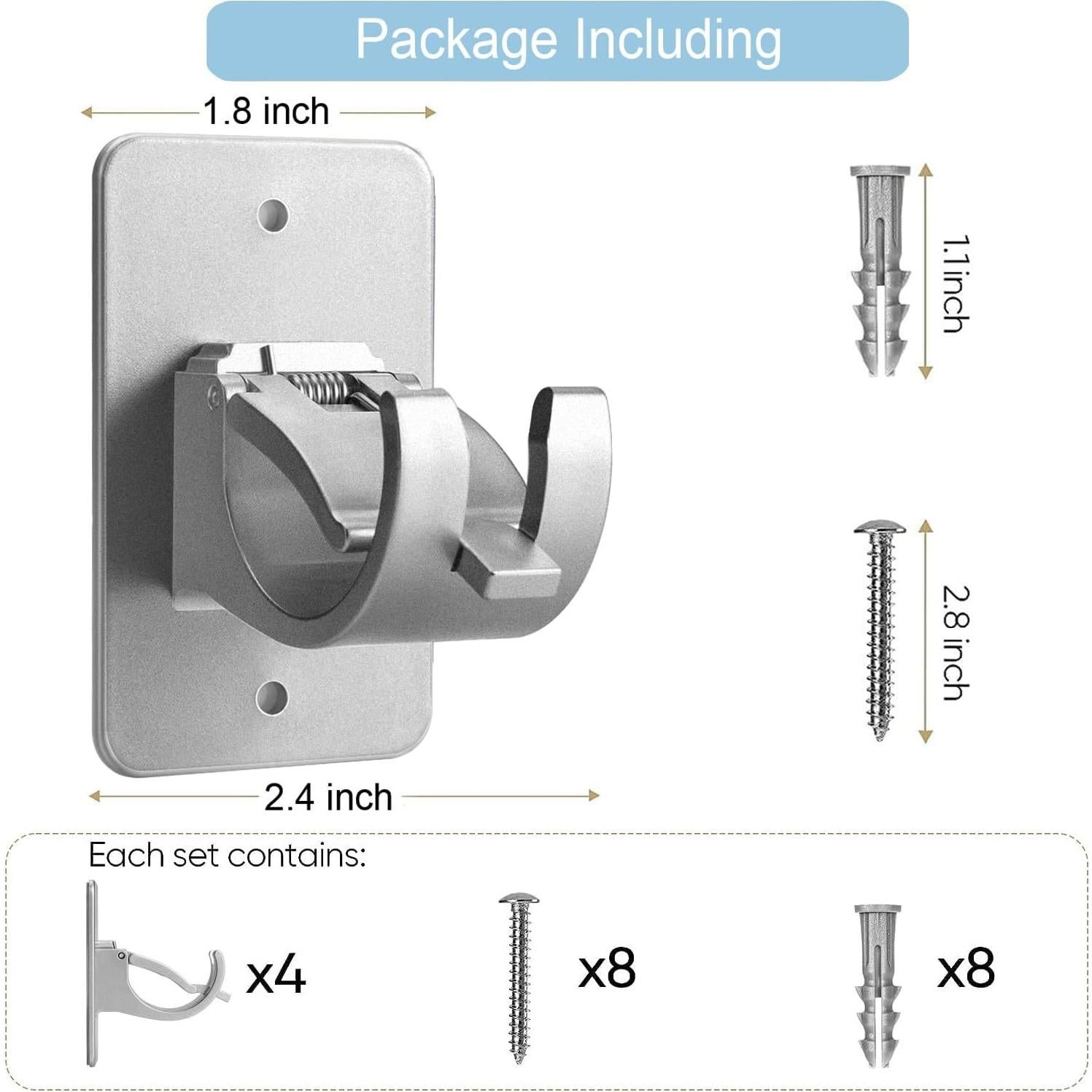 Soporte de Barra de Cortina Autoadhesivo Cadorasty 4 Pcs Plata