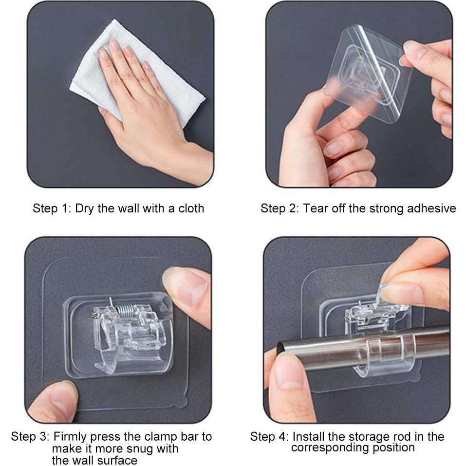 Soporte de Cortina Adhesivo Faddare 8 Pcs Transparente