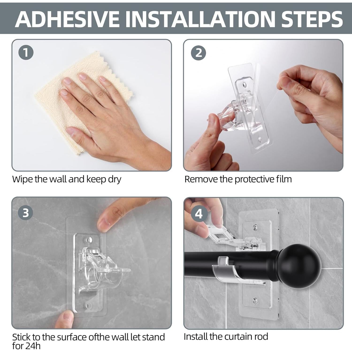 Soportes Adhesivos para Varillas de Cortina Goabroa - Paquete de 8