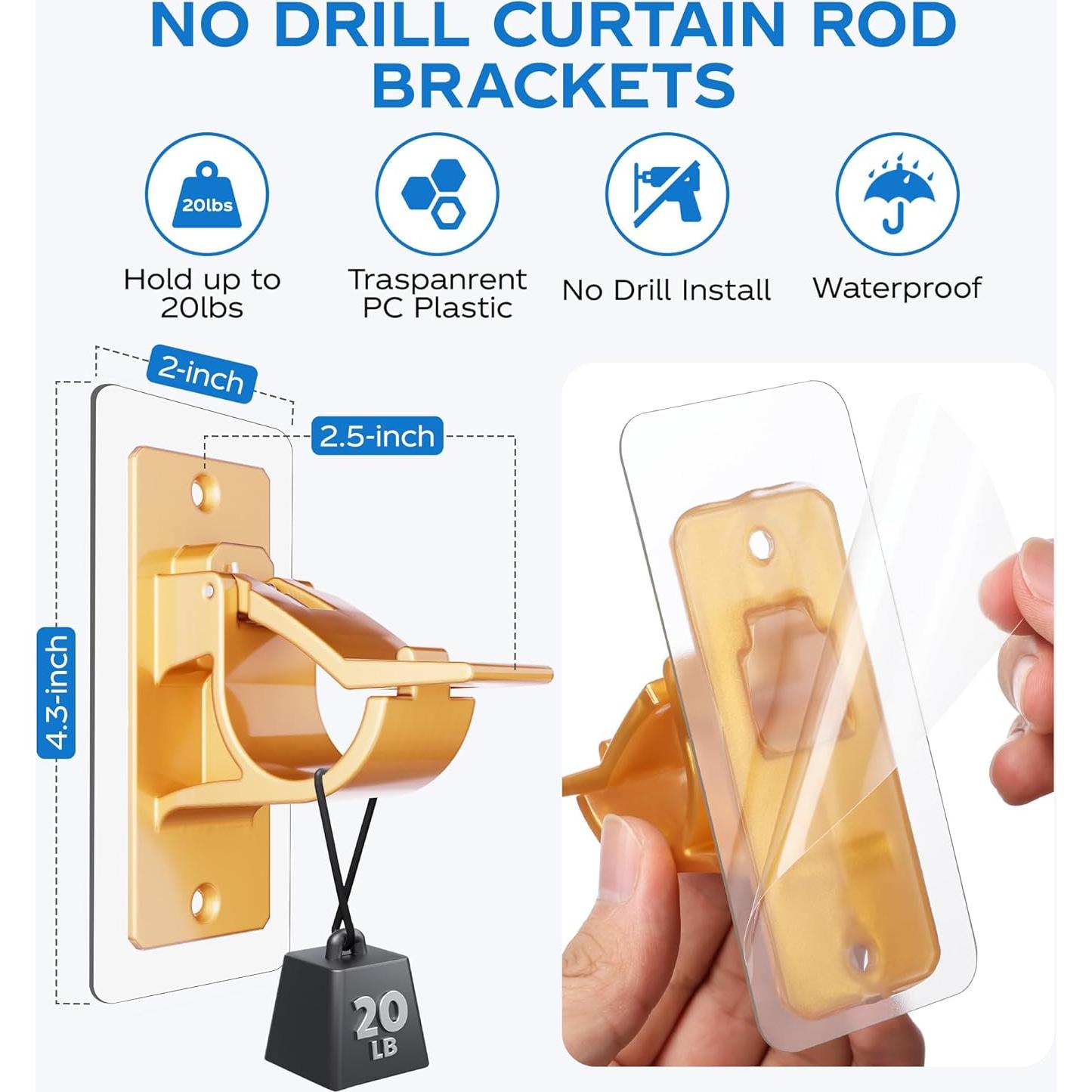 Soportes autoadhesivos para varillas de cortina MUAKIOY - Paquete de 10