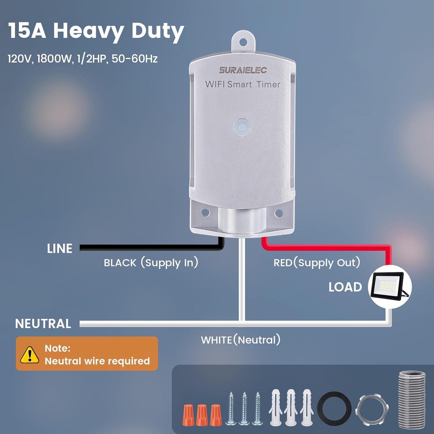 Temporizador Inteligente WiFi SURAIELEC 15A 120V Impermeable
