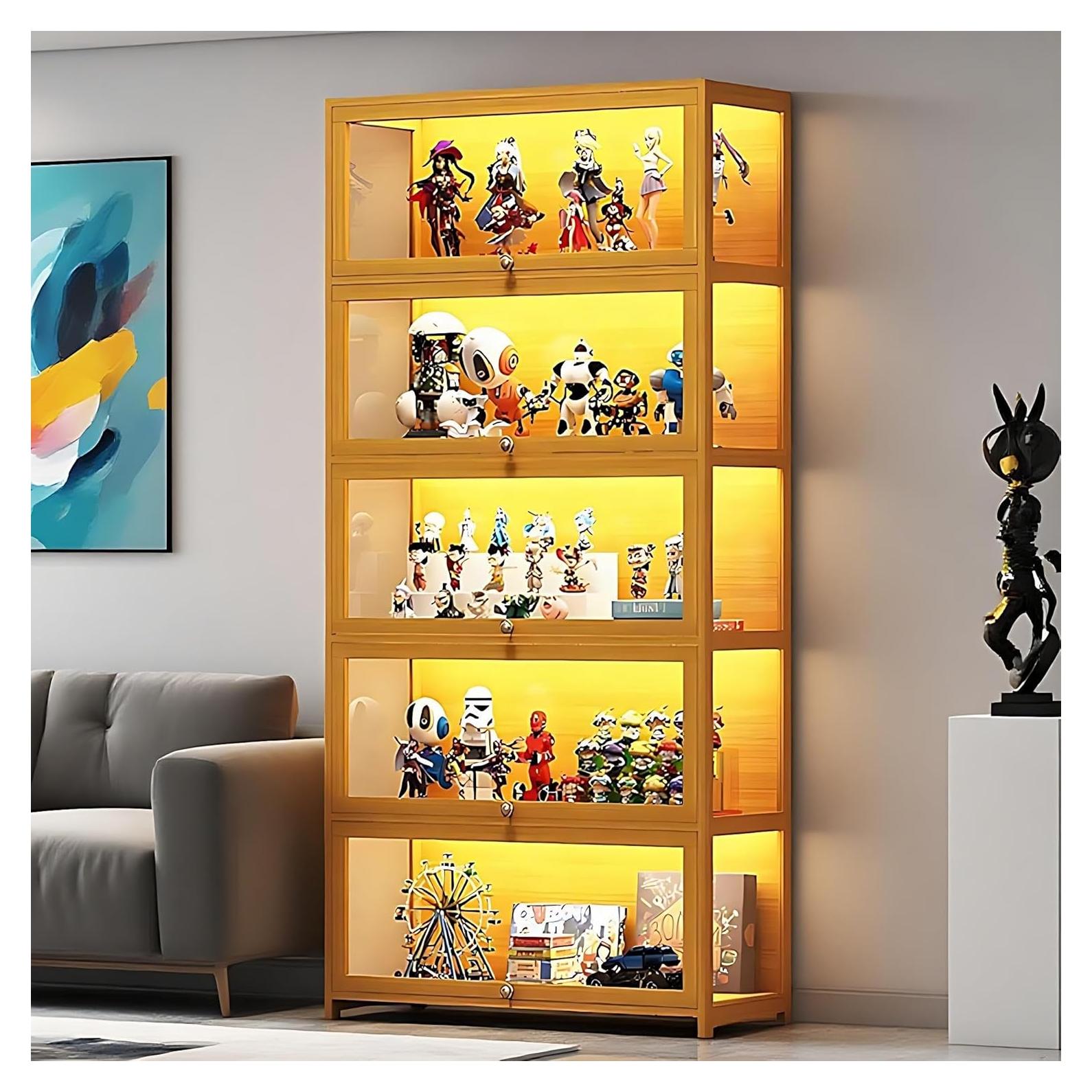 Gabinete de Exhibición Curio QOEUDD 5 Niveles Bambú Acrílico