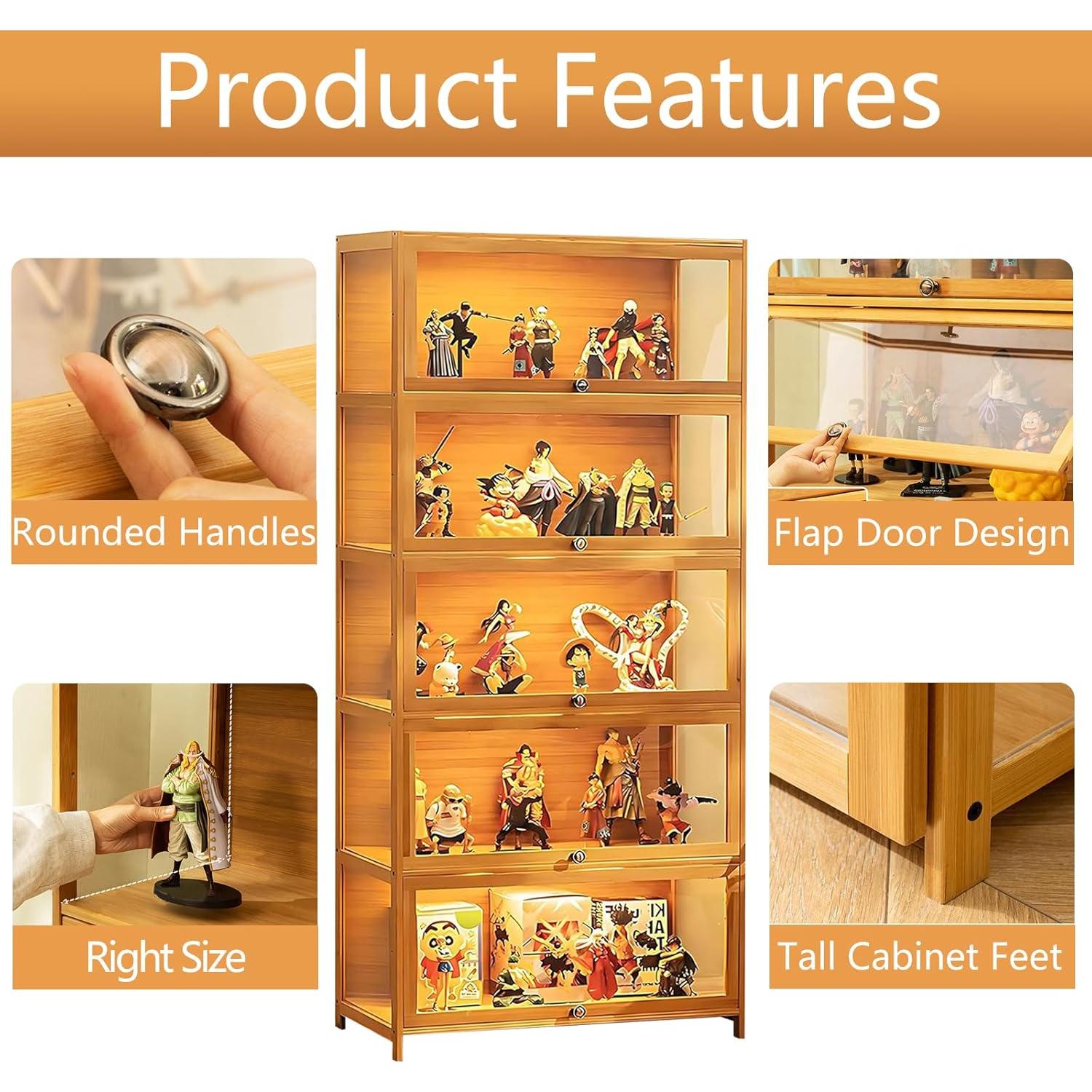 Gabinete de Exhibición Curio QOEUDD 5 Niveles Bambú Acrílico