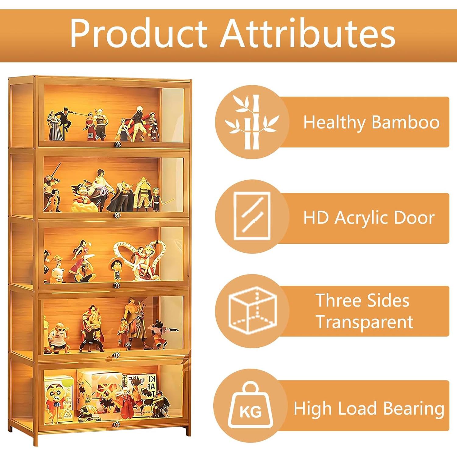 Gabinete de Exhibición Curio QOEUDD 5 Niveles Bambú Acrílico