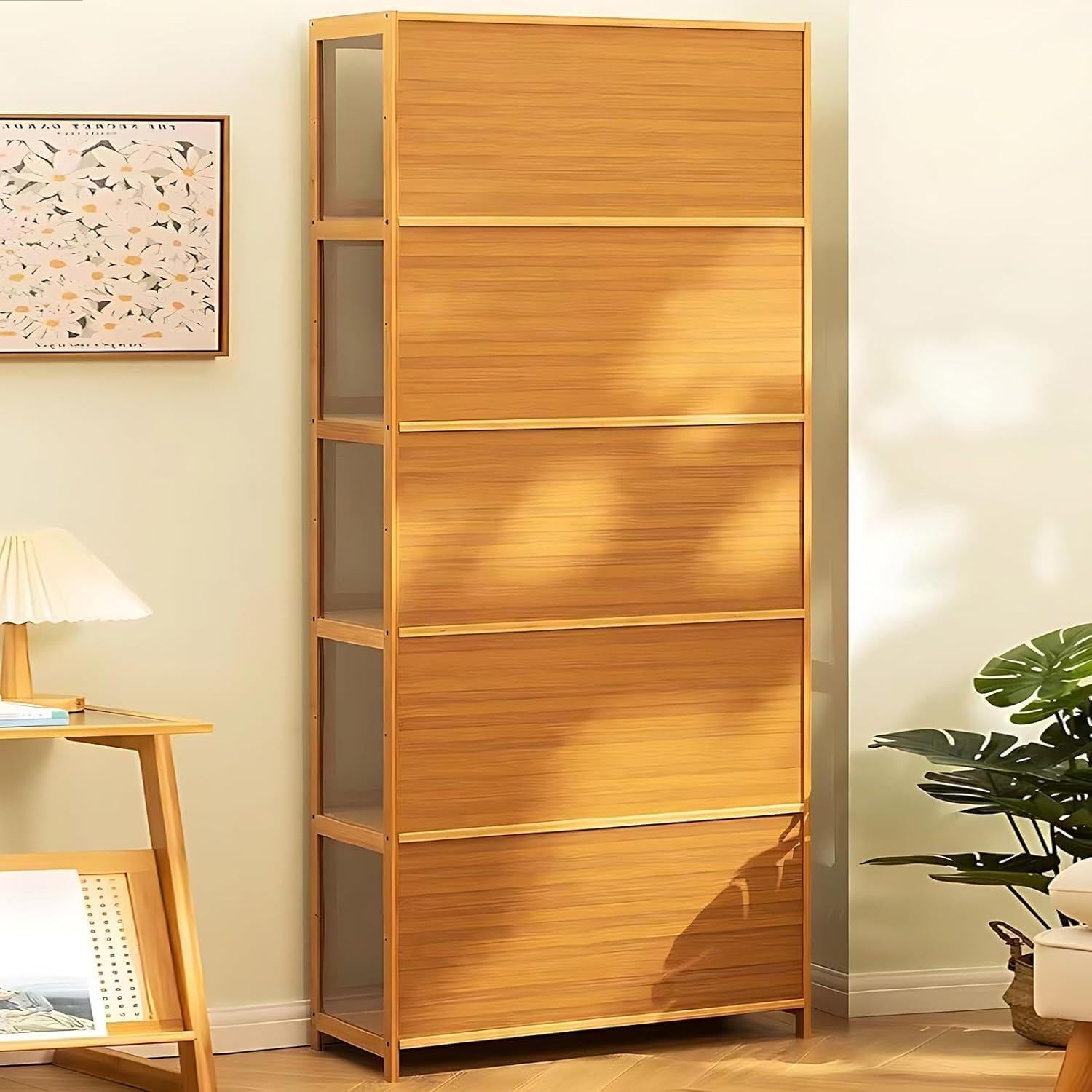 Gabinete de Exhibición Curio QOEUDD 5 Niveles Bambú Acrílico