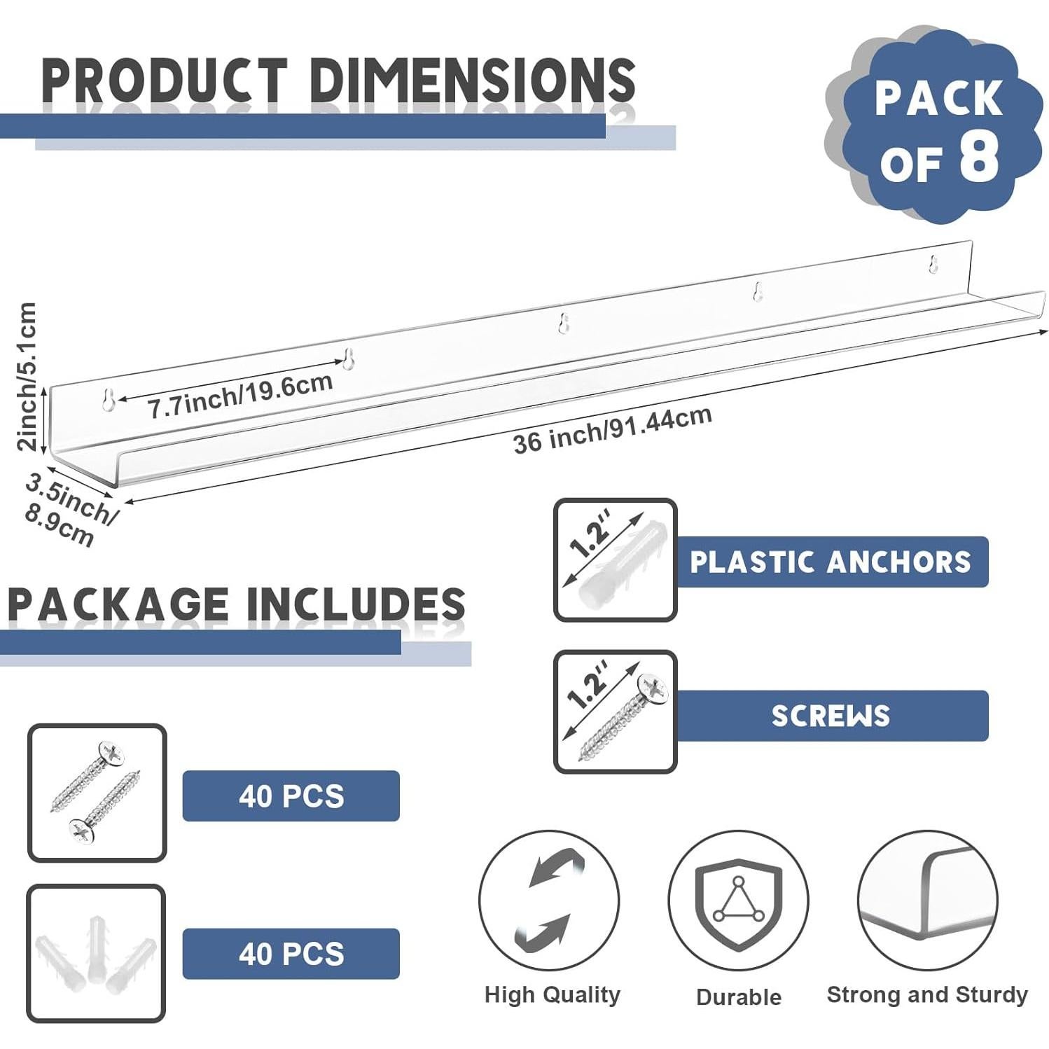 Estante Flotante Acrílico Wesiti 91.44 cm 8 Unidades Transparente